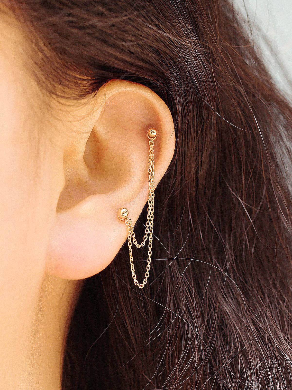 미니멀피어싱(MINIMALPIERCING) 14K 귀걸이 피어싱 레이어드 두줄 연장 체인