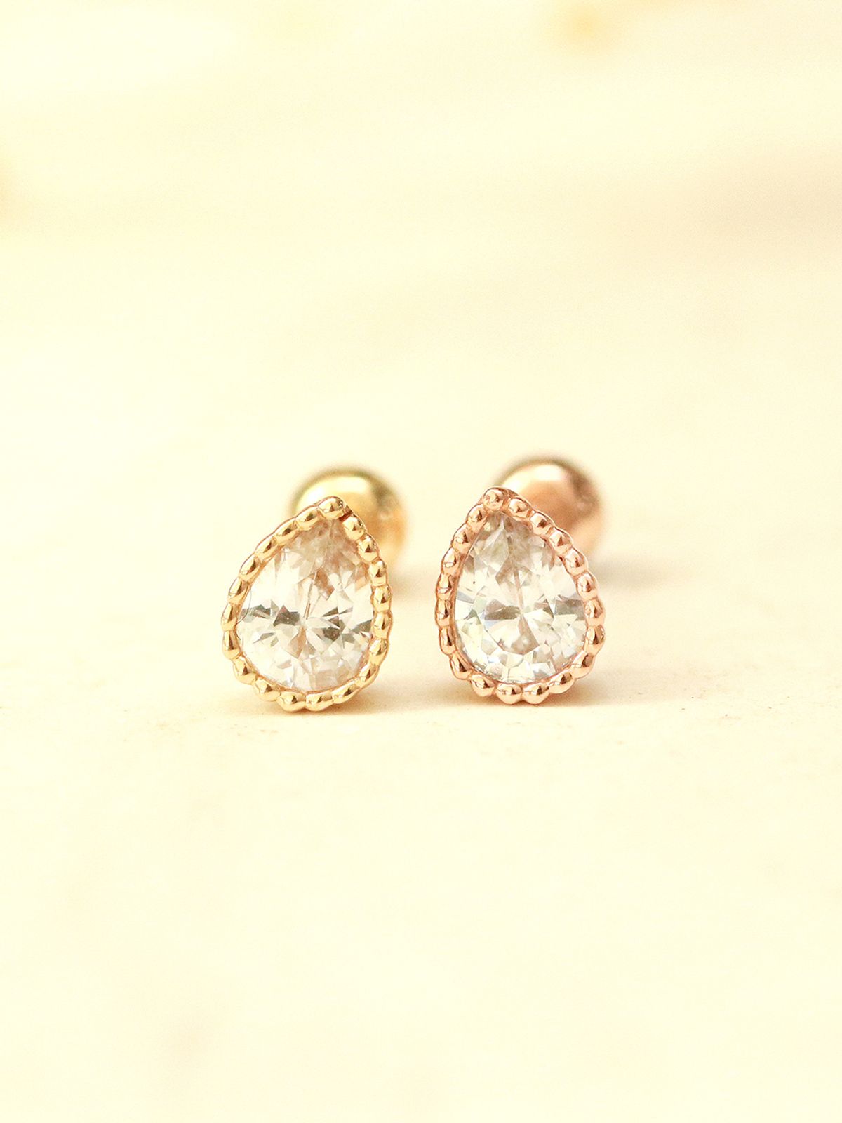 미니멀피어싱(MINIMALPIERCING) 14K 미니미 물방울 큐빅 피어싱 귀걸이