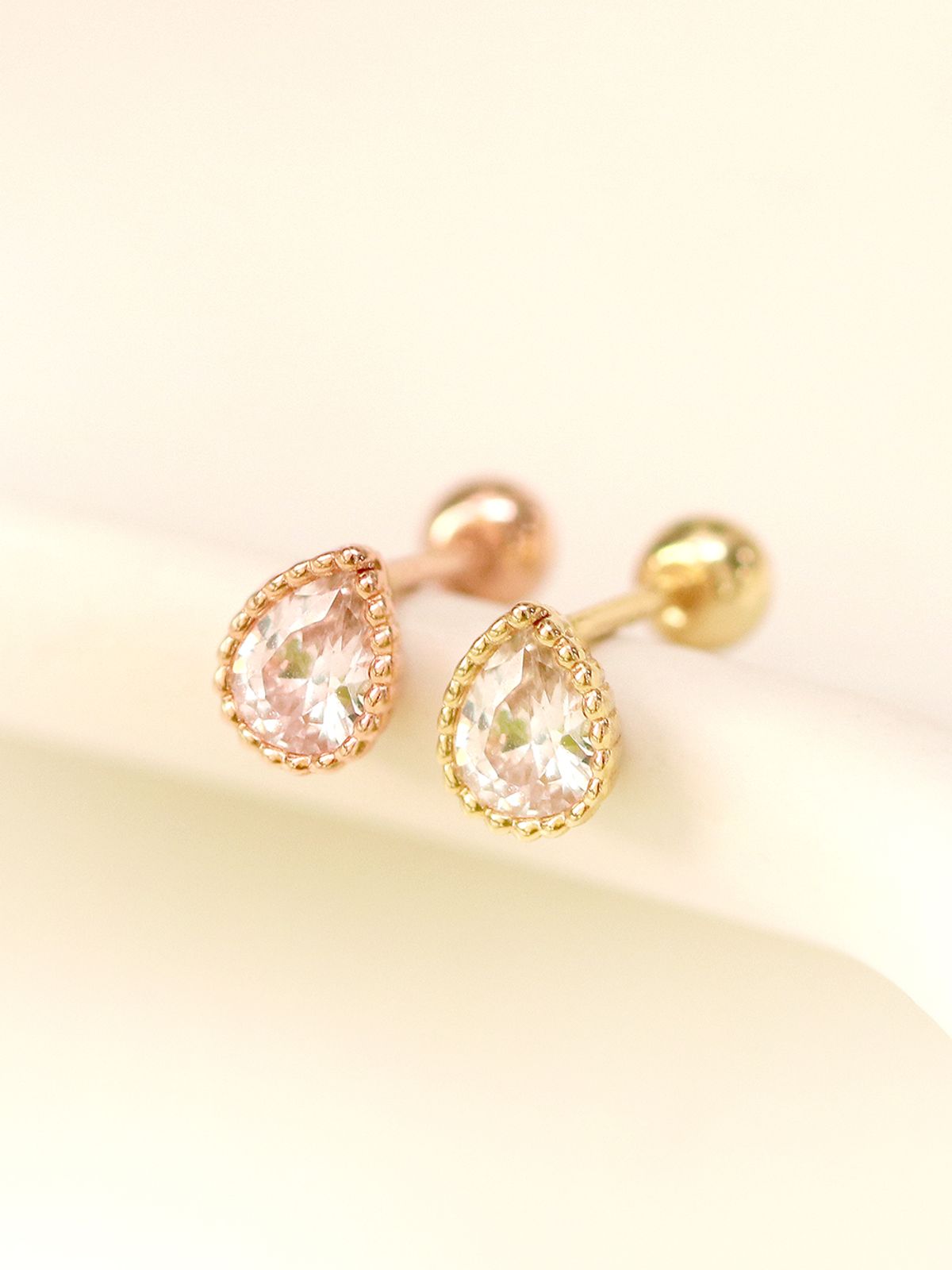 미니멀피어싱(MINIMALPIERCING) 14K 미니미 물방울 큐빅 피어싱 귀걸이