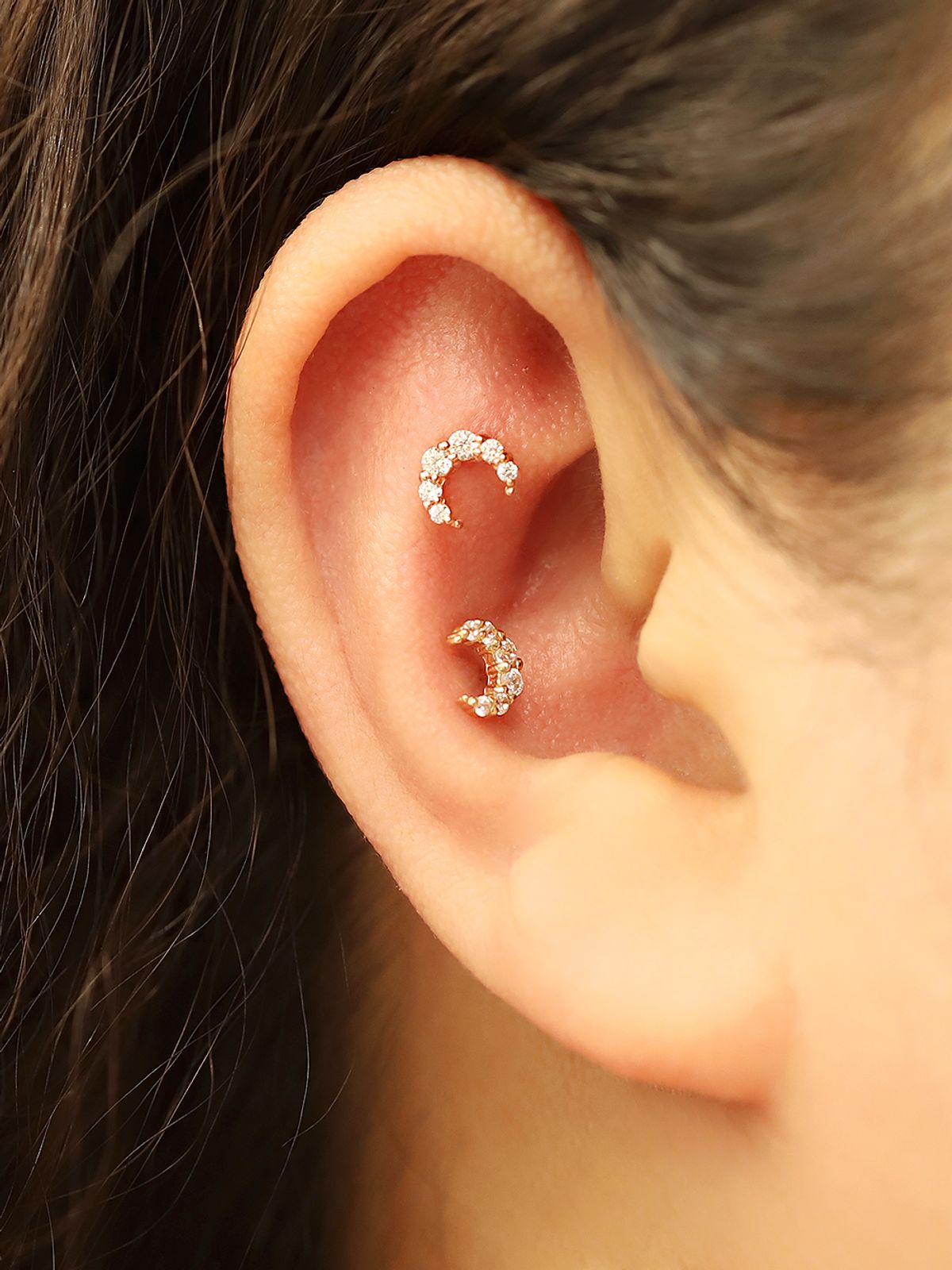 미니멀피어싱(MINIMALPIERCING) 14K 크리스탈 초승달 피어싱 귀걸이