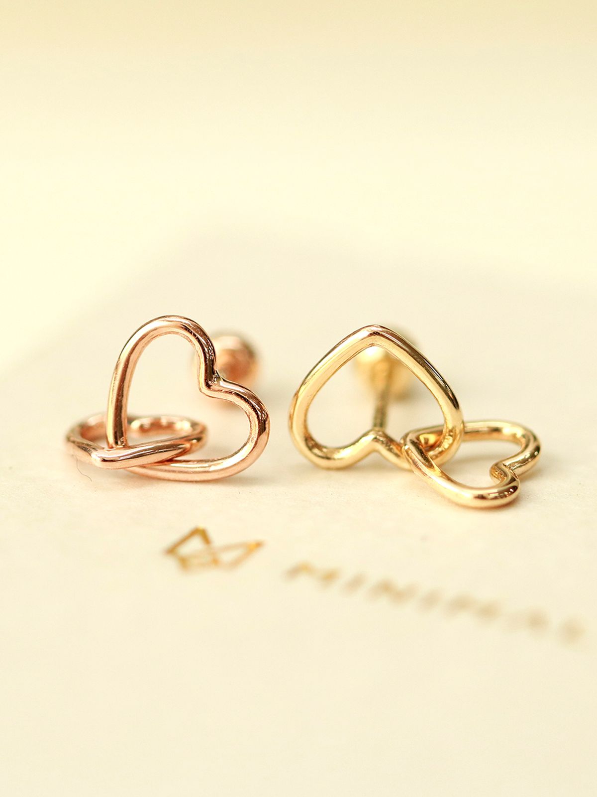 미니멀피어싱(MINIMALPIERCING) 14K 더블 하트 드롭 피어싱 귀걸이