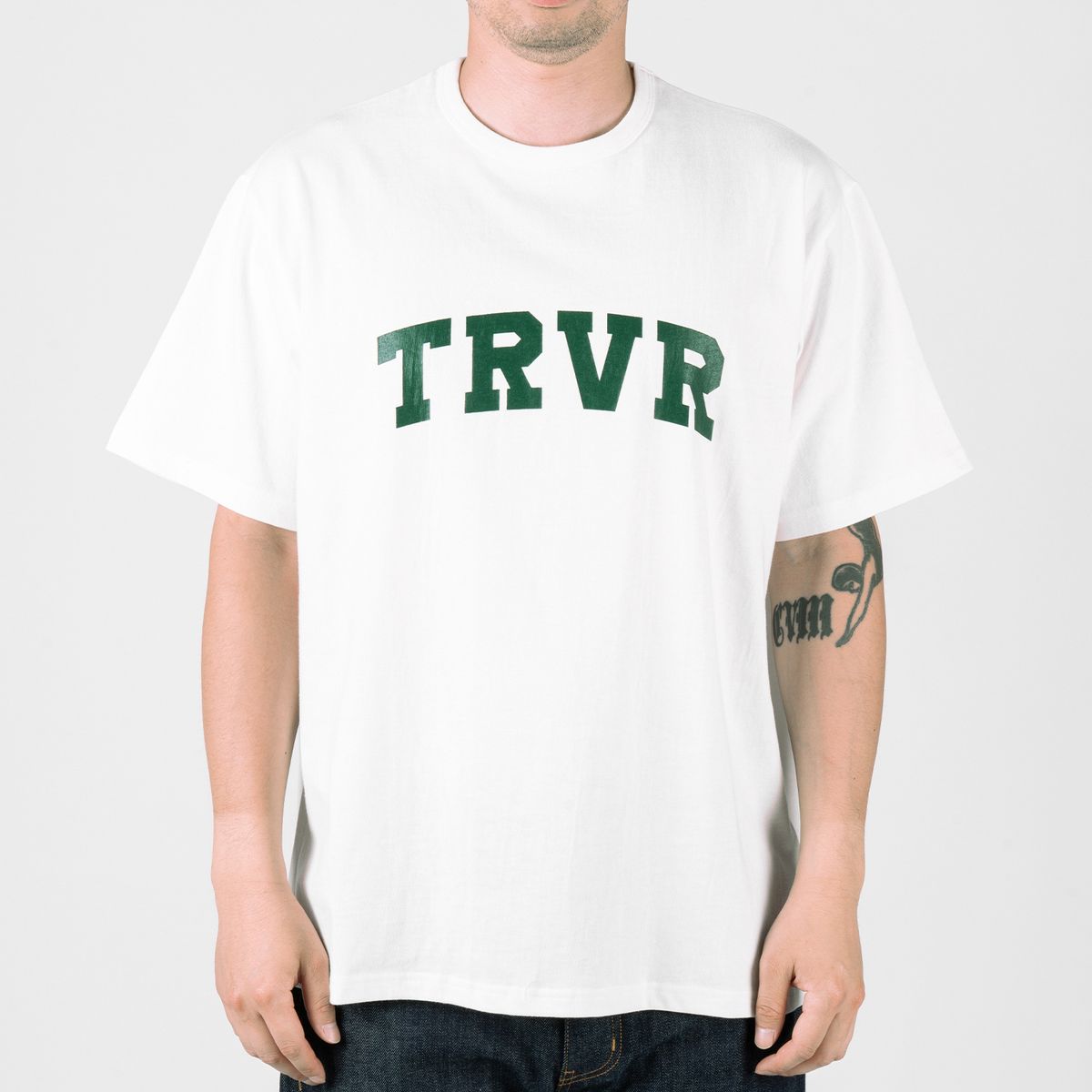 티알브이알(TRVR) Short Sleeve U-Graphic White/Deep Green