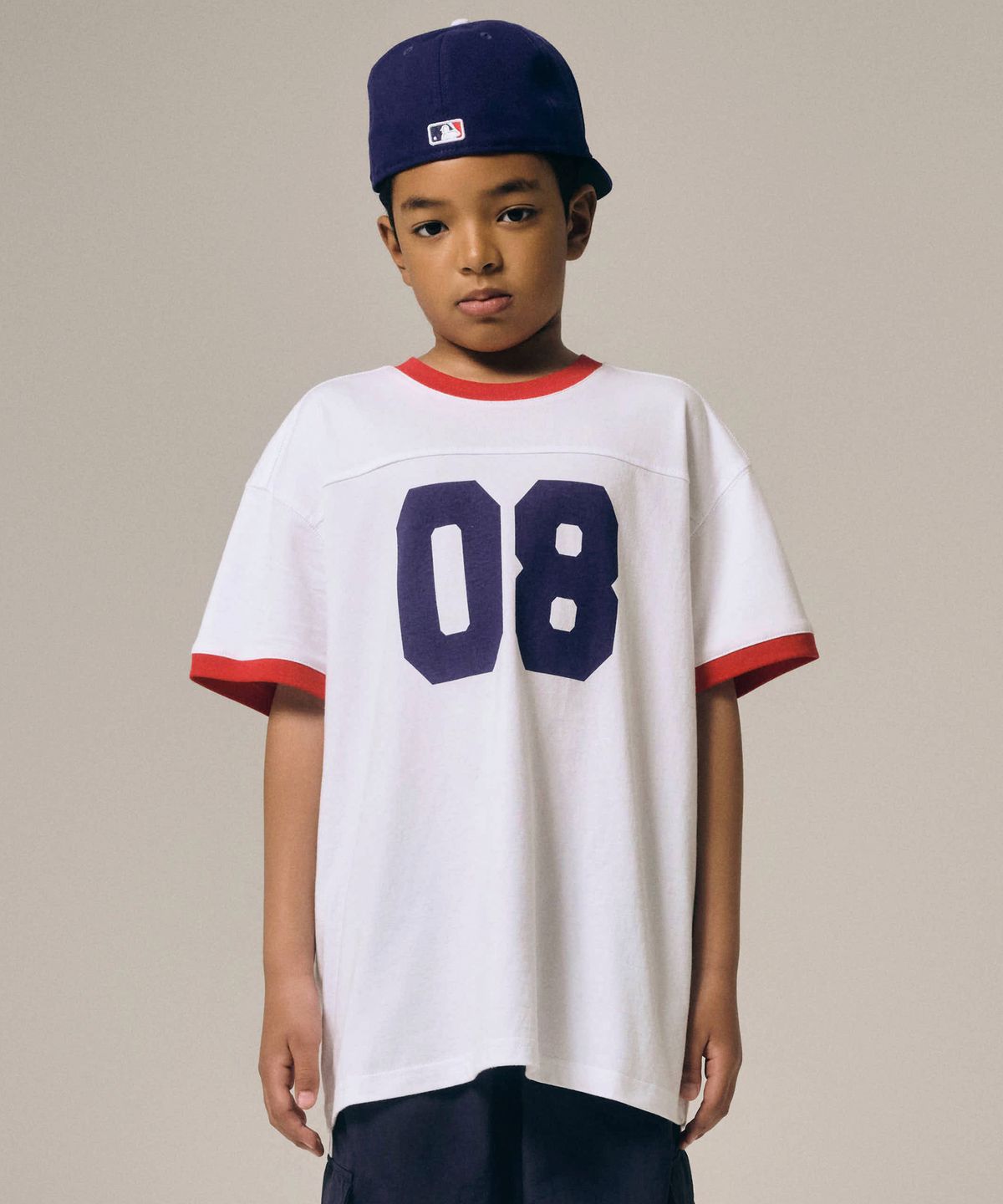 테이크이지 키즈(TAKEASY KIDS) 자이언트핏 링거 티셔츠 (화이트/배색레드)