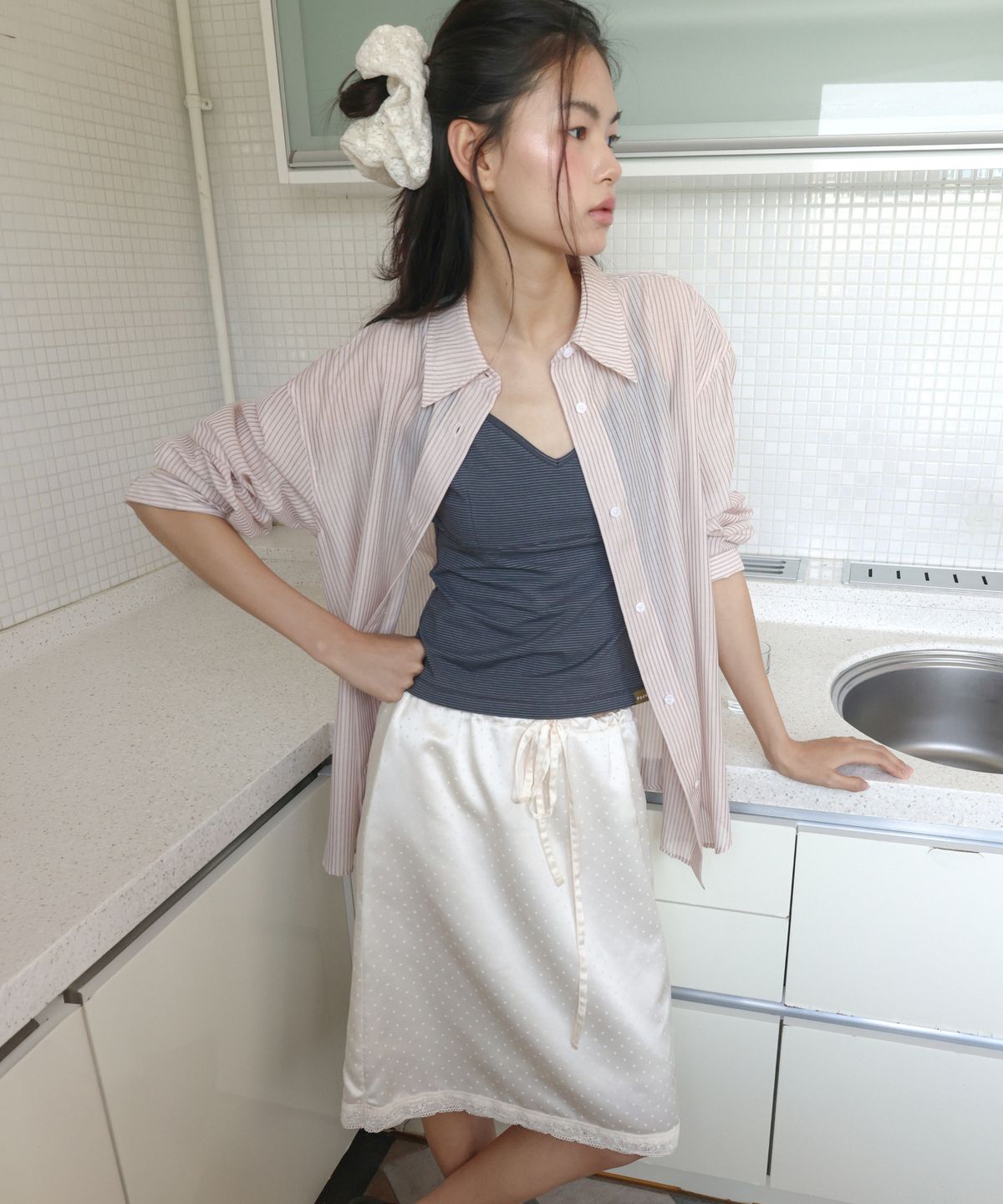 포에브(POEV) Sheer Striped Shirt [3 COLOR]