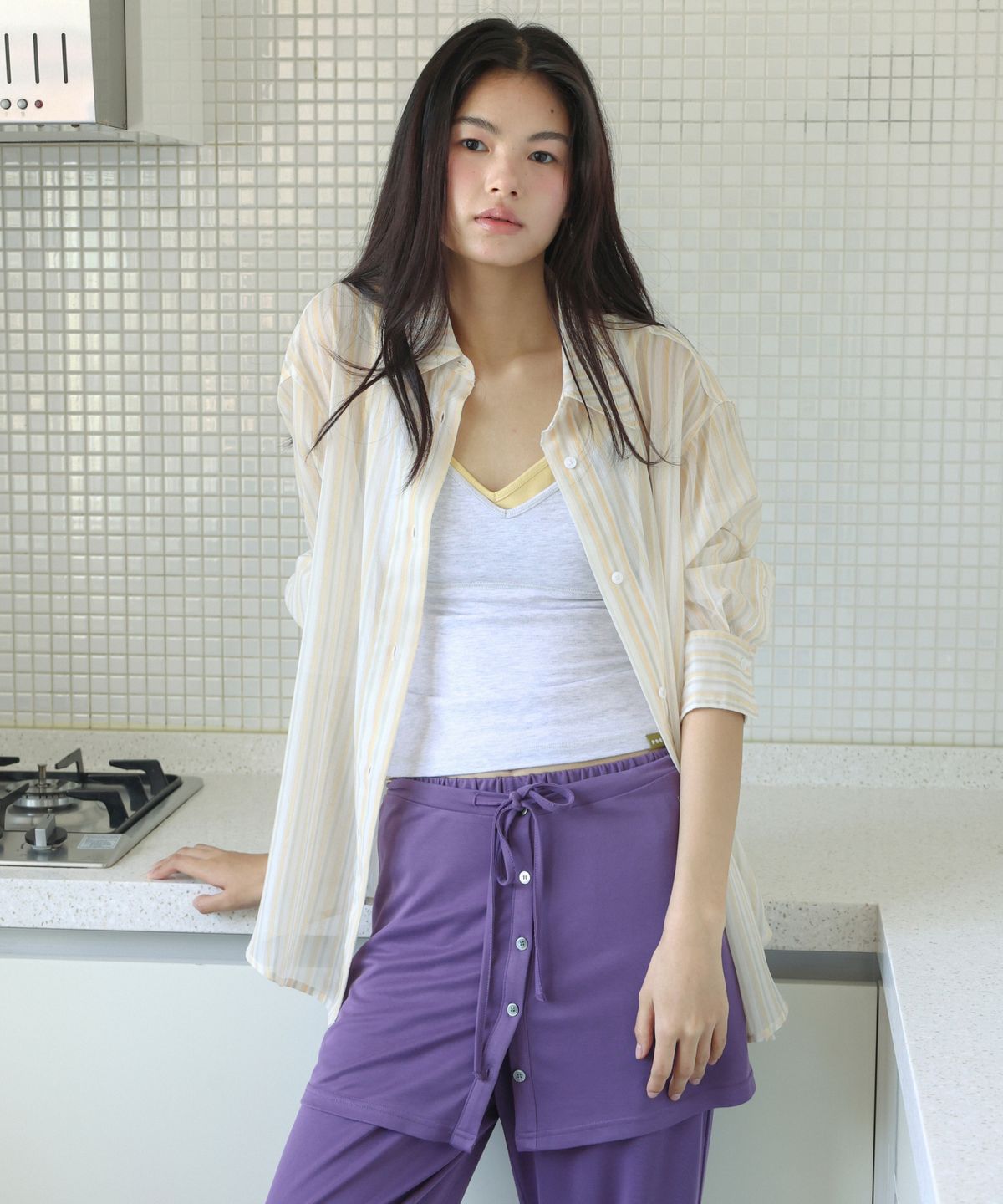 포에브(POEV) Sheer Striped Shirt [3 COLOR]
