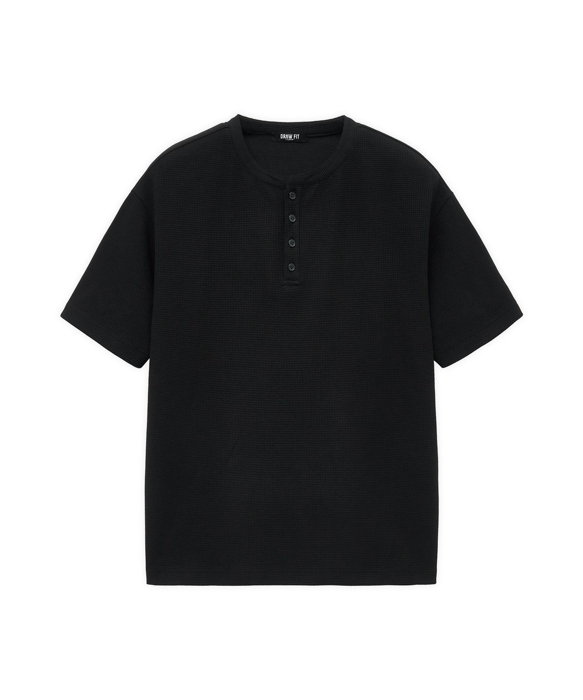드로우핏(DRAW FIT) 와플 헨리넥 하프 티셔츠 [BLACK]