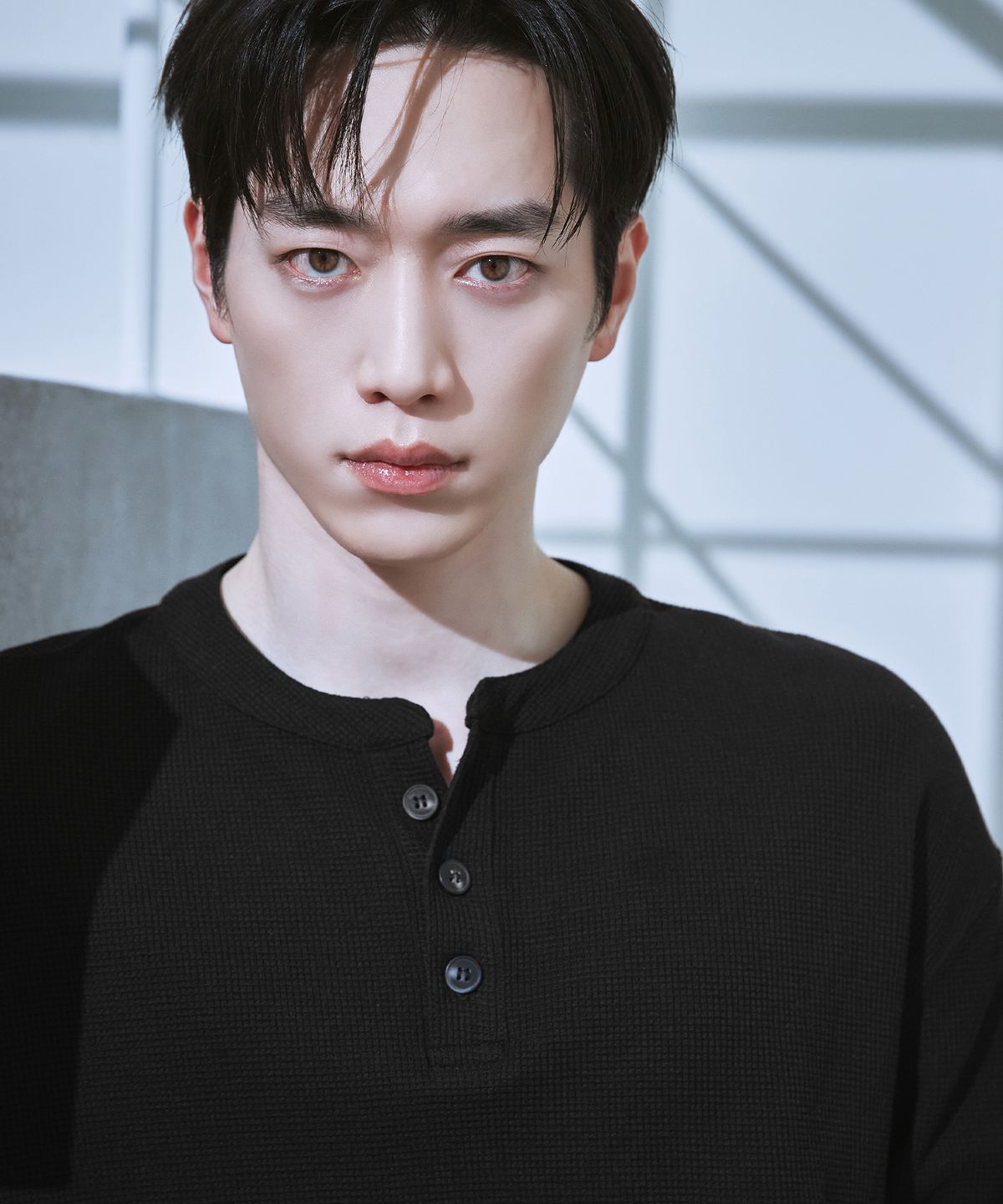 드로우핏(DRAW FIT) 와플 헨리넥 하프 티셔츠 [BLACK]