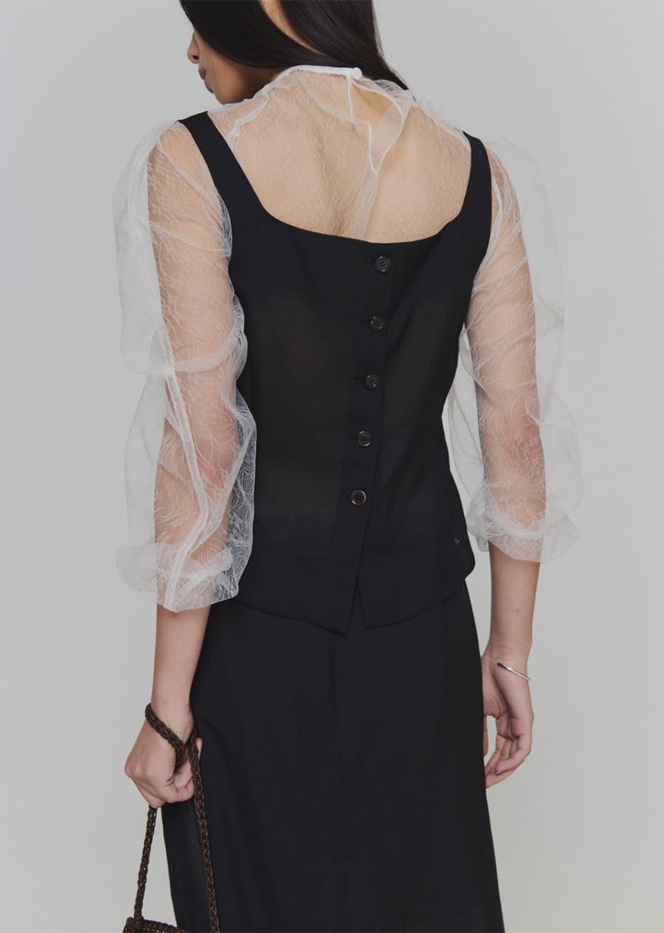 MUSINSA | AMOMENTO SHEER SCOOP NECK TWO WAY VEST