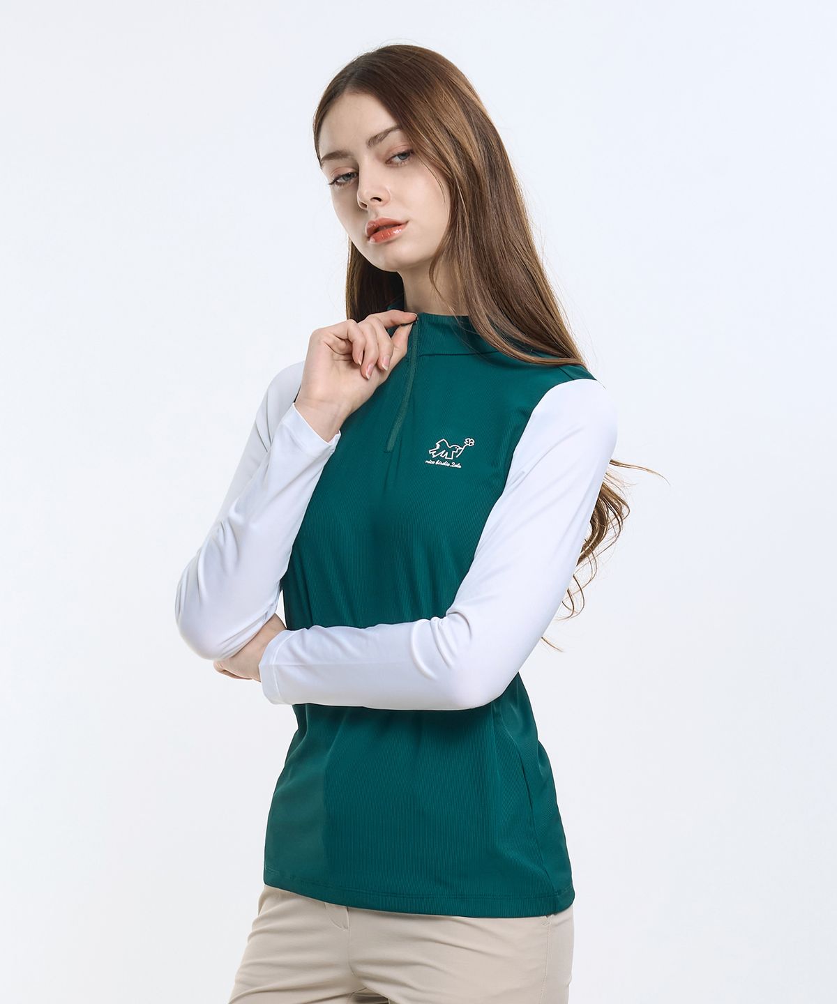 투엘라(2ELA) 화이트쿨 여성 소매배색 긴팔 집업 티셔츠(M6ST02) 4 Colors