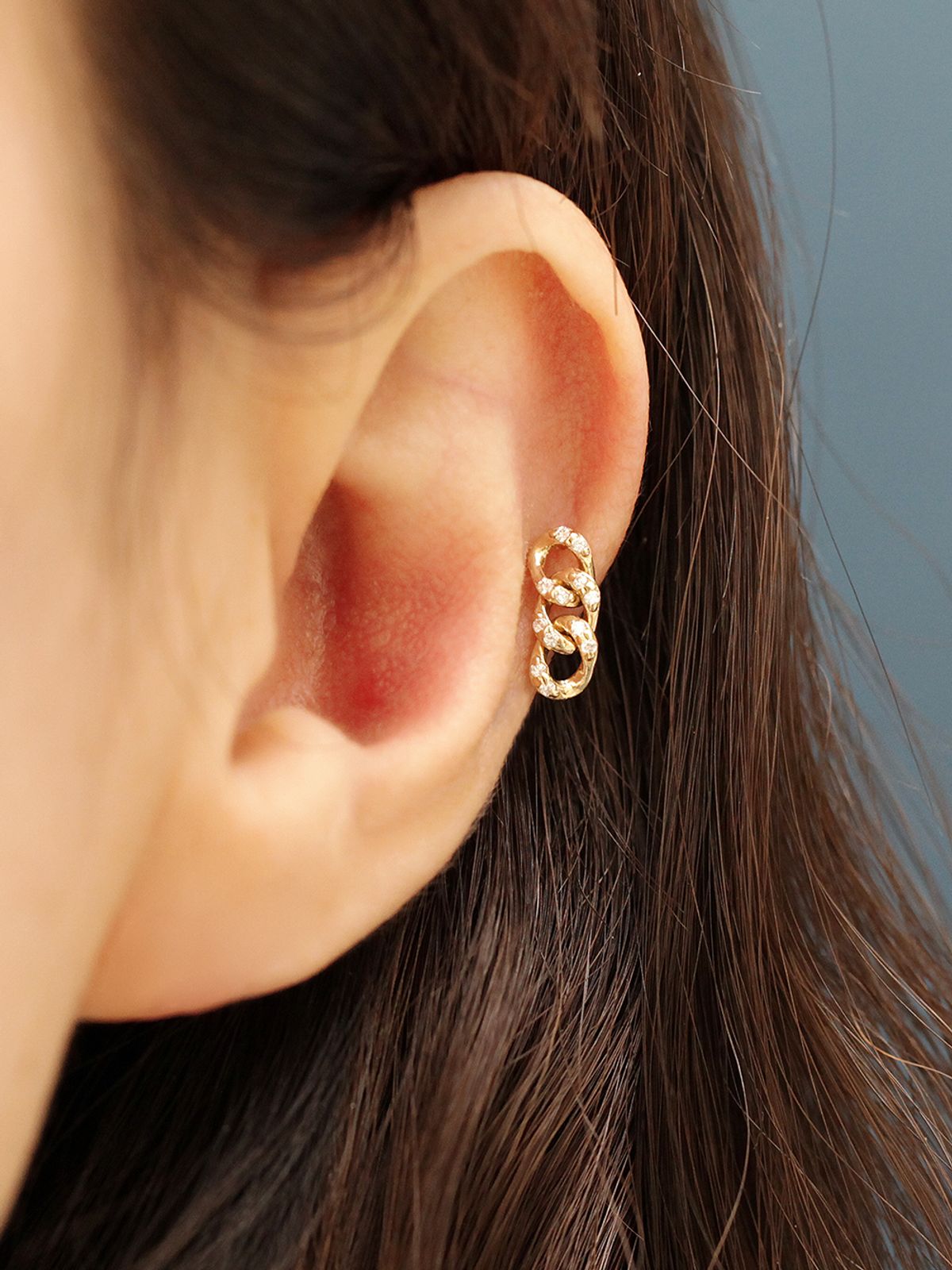 미니멀피어싱(MINIMALPIERCING) 14K 드롭 큐빅 체인 피어싱 귀걸이