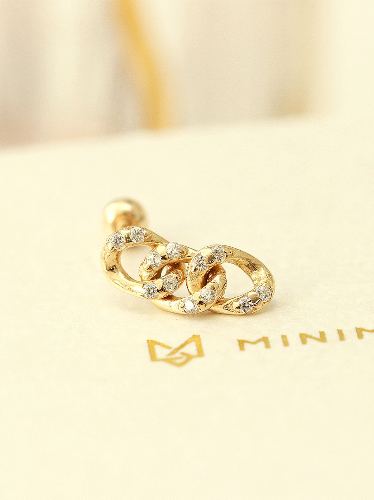 미니멀피어싱(MINIMALPIERCING) 14K 드롭 큐빅 체인 피어싱 귀걸이