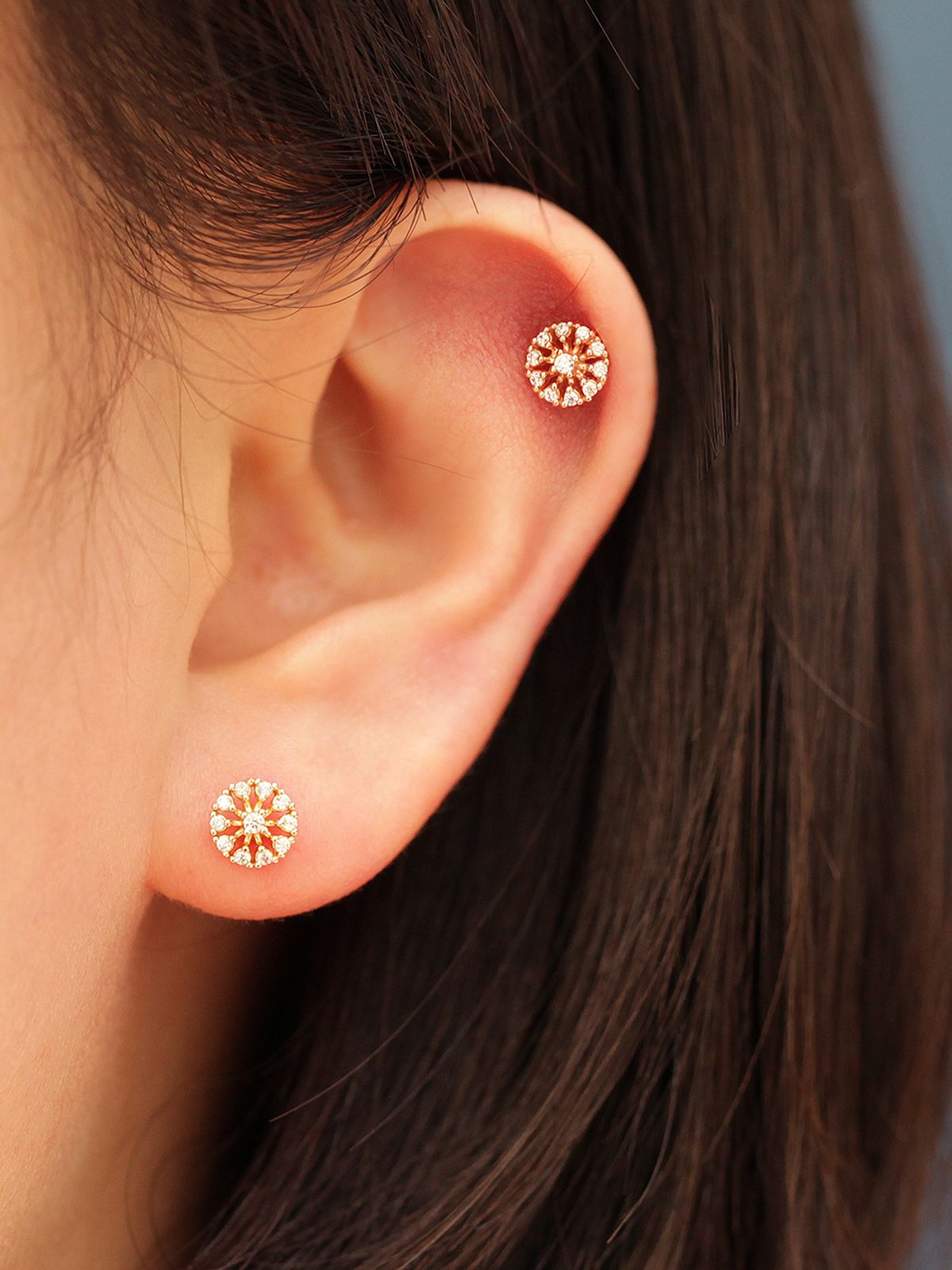 미니멀피어싱(MINIMALPIERCING) 14K 블링 스노우 큐빅 피어싱 귀걸이