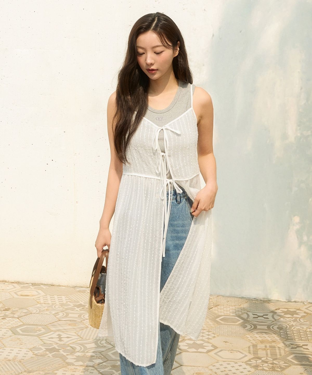 올리브 데 올리브(OLIVE DES OLIVE) 레이스 슬리브리스 레이어드 원피스 OH5MO5510