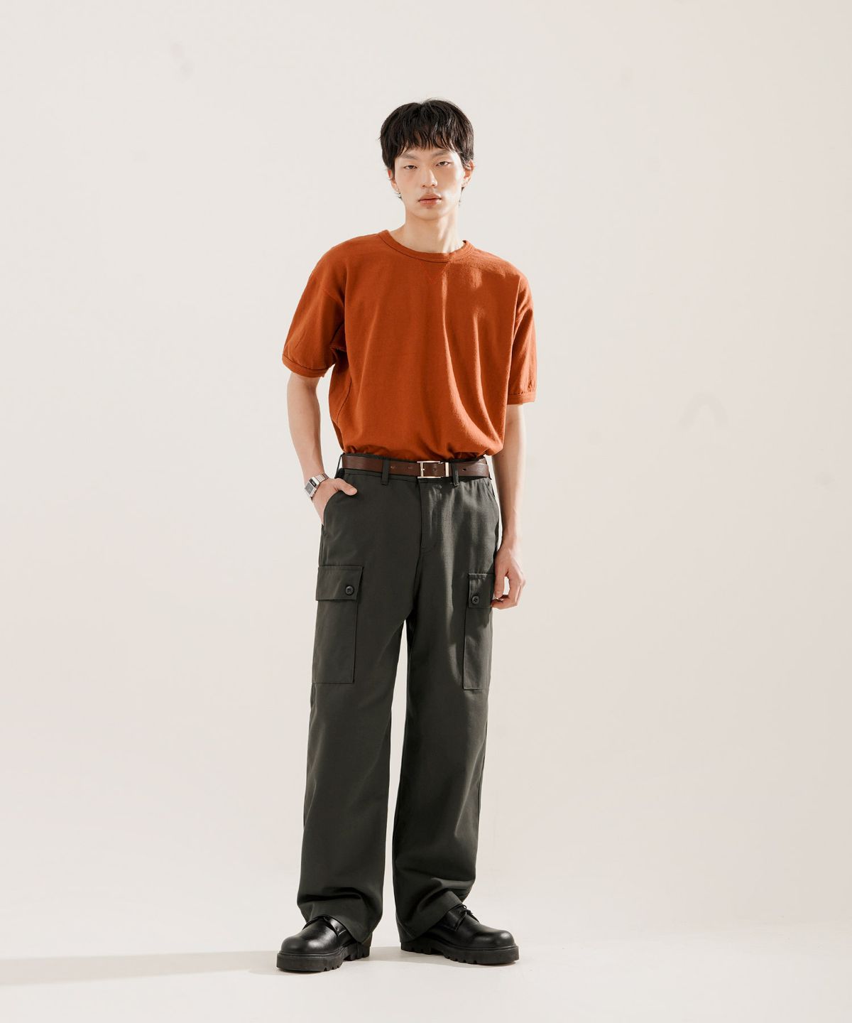 퍼스텝(PERSTEP) 뉴라인 카고 와이드 워크팬츠 블랙카키 JYLP4694