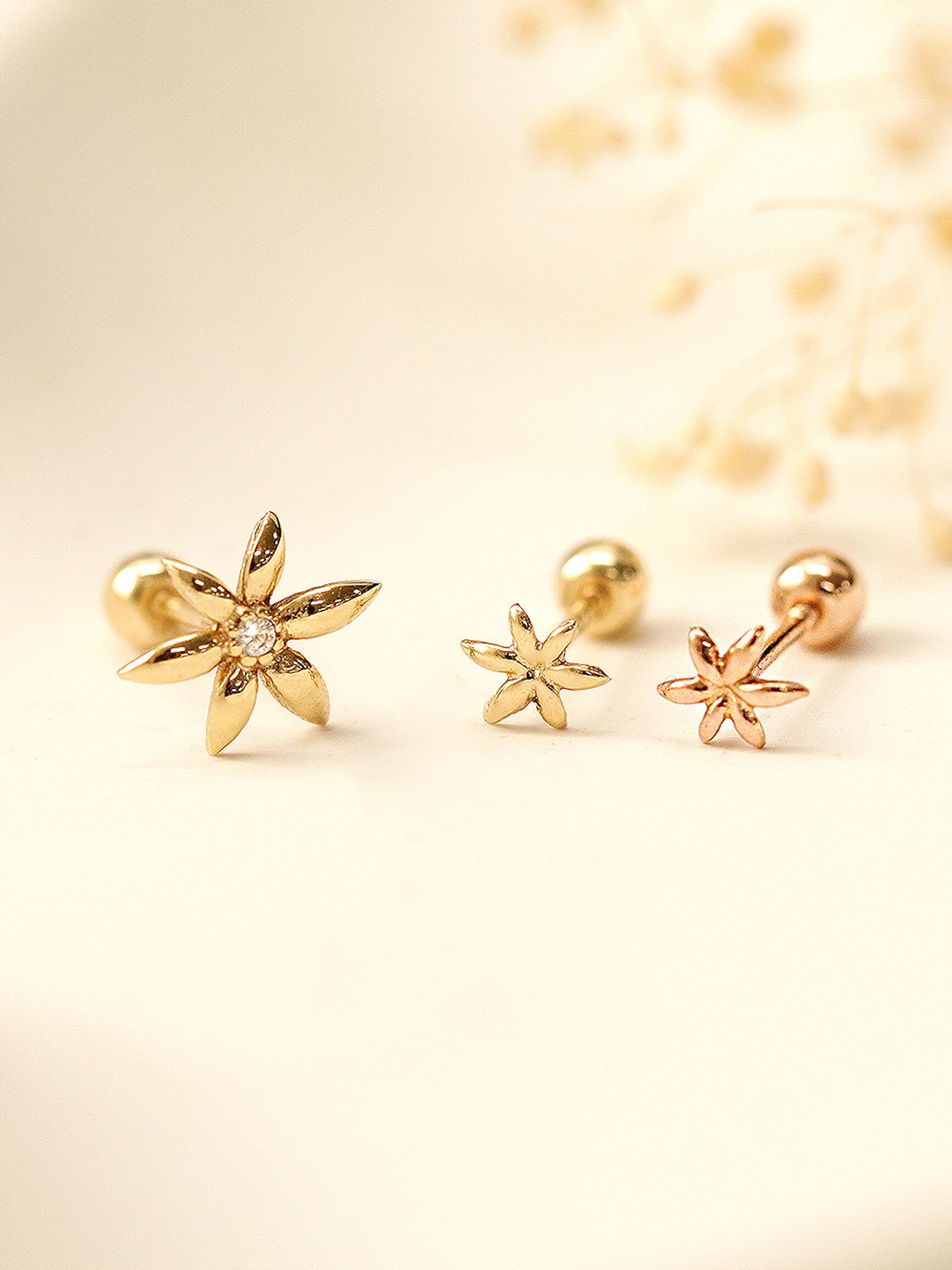 미니멀피어싱(MINIMALPIERCING) 14K 미니 큐빅 야자수 피어싱 귀걸이