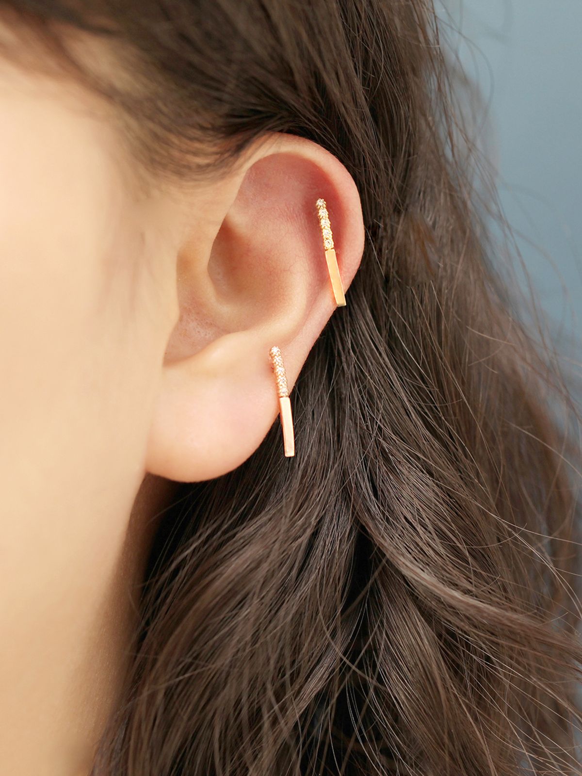 미니멀피어싱(MINIMALPIERCING) 14K 버블 큐빅 롱스틱 피어싱 귀걸이