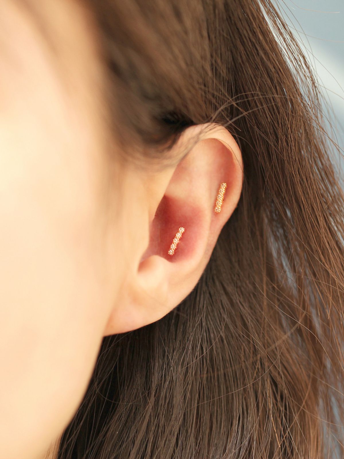 미니멀피어싱(MINIMALPIERCING) 14K 버블 큐빅 스틱바 피어싱 귀걸이