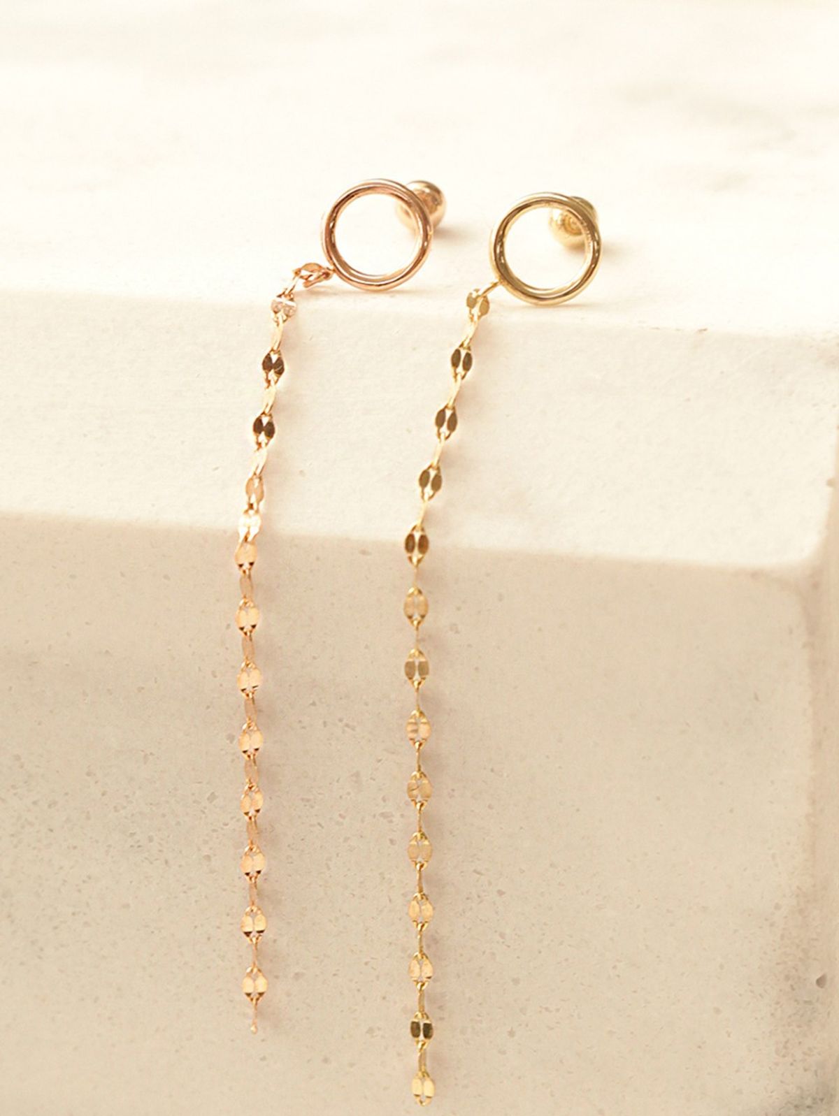 미니멀피어싱(MINIMALPIERCING) 14K 샤인 컷팅 드롭 롱 체인 써클 피어싱 귀걸이