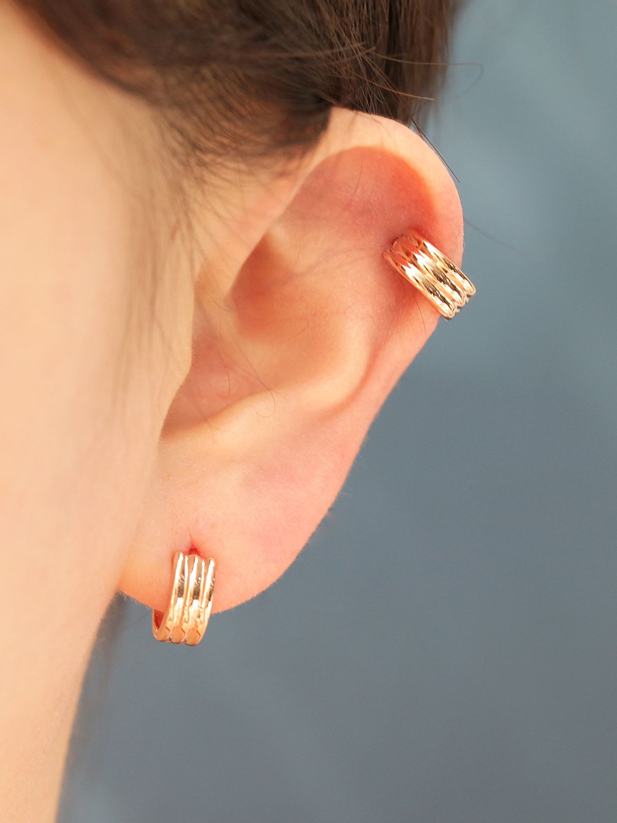 미니멀피어싱(MINIMALPIERCING) 14K 미니 세줄 볼드 원터치 링피어싱 귀걸이