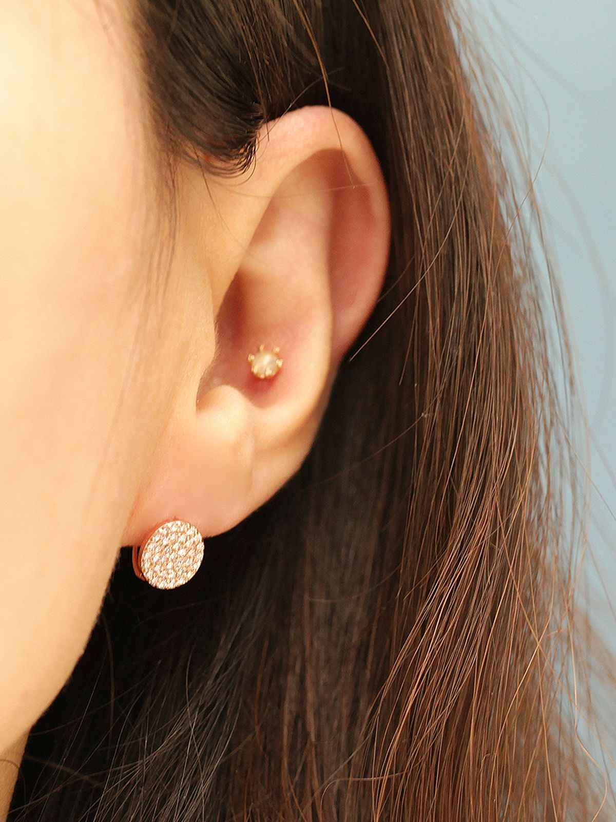 미니멀피어싱(MINIMALPIERCING) 14K 블링 큐빅 라운드 원터치 링피어싱 귀걸이