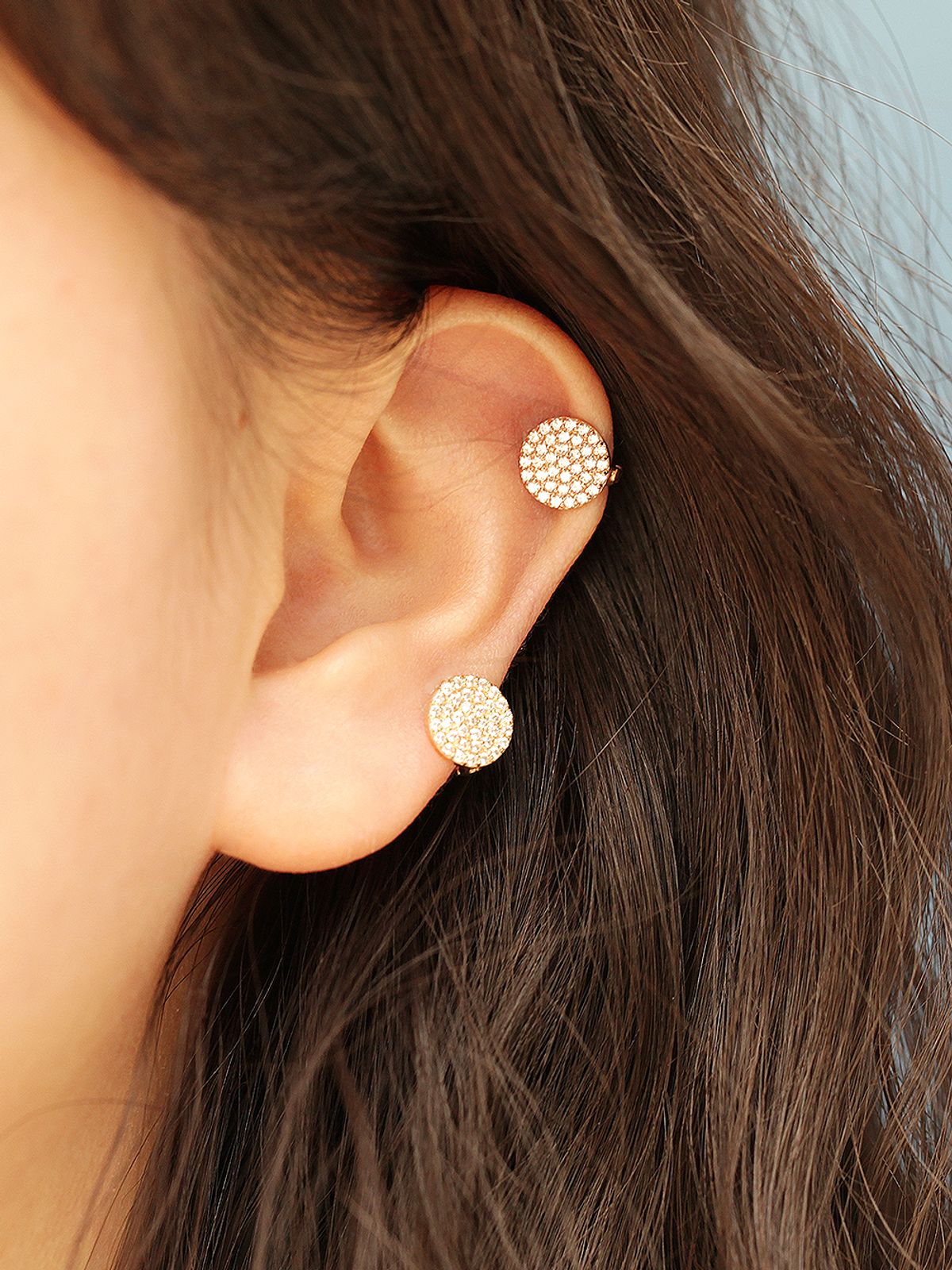 미니멀피어싱(MINIMALPIERCING) 14K 블링 큐빅 라운드 원터치 링피어싱 귀걸이