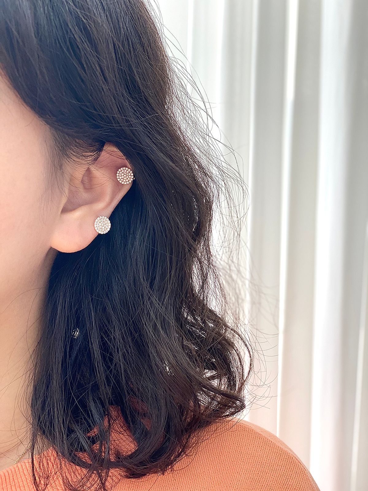 미니멀피어싱(MINIMALPIERCING) 14K 블링 큐빅 라운드 원터치 링피어싱 귀걸이