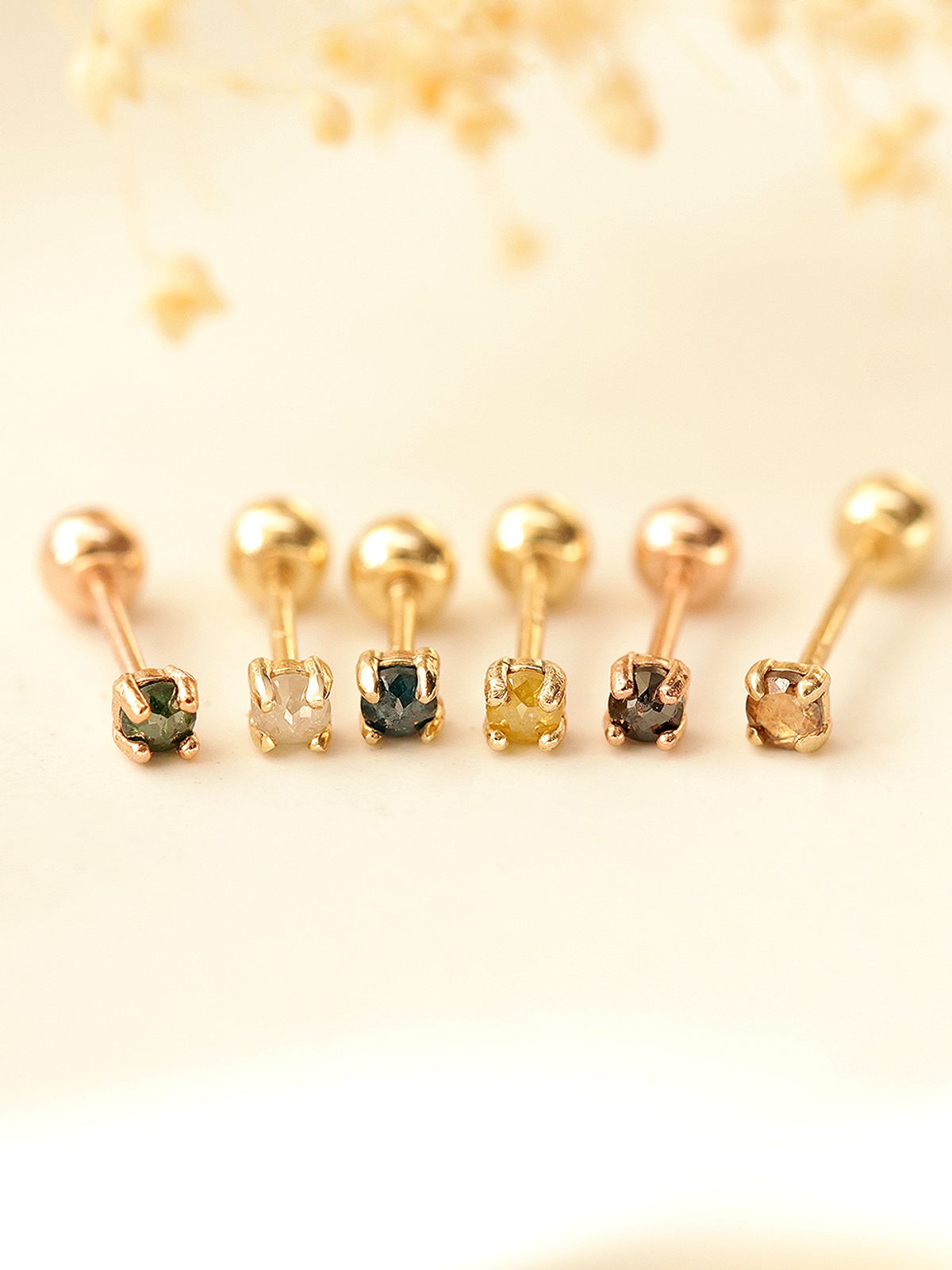 미니멀피어싱(MINIMALPIERCING) 14K 데일리 러프다이아 피어싱 귀걸이 2mm