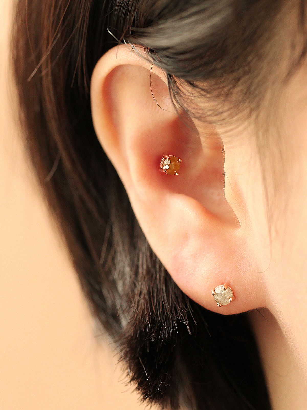 미니멀피어싱(MINIMALPIERCING) 14K 데일리 러프다이아 피어싱 귀걸이 4mm