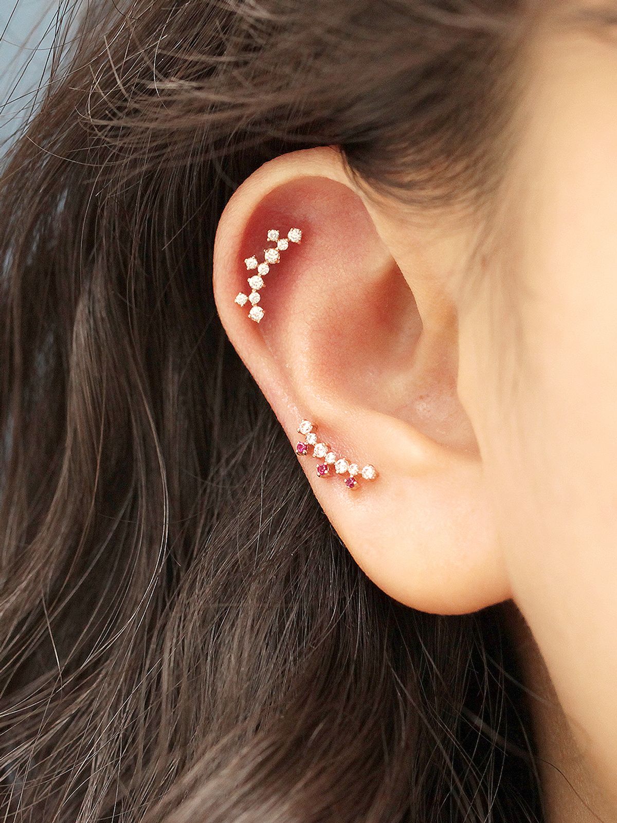 미니멀피어싱(MINIMALPIERCING) 14K 크라운 숏커브 큐빅 피어싱 귀걸이