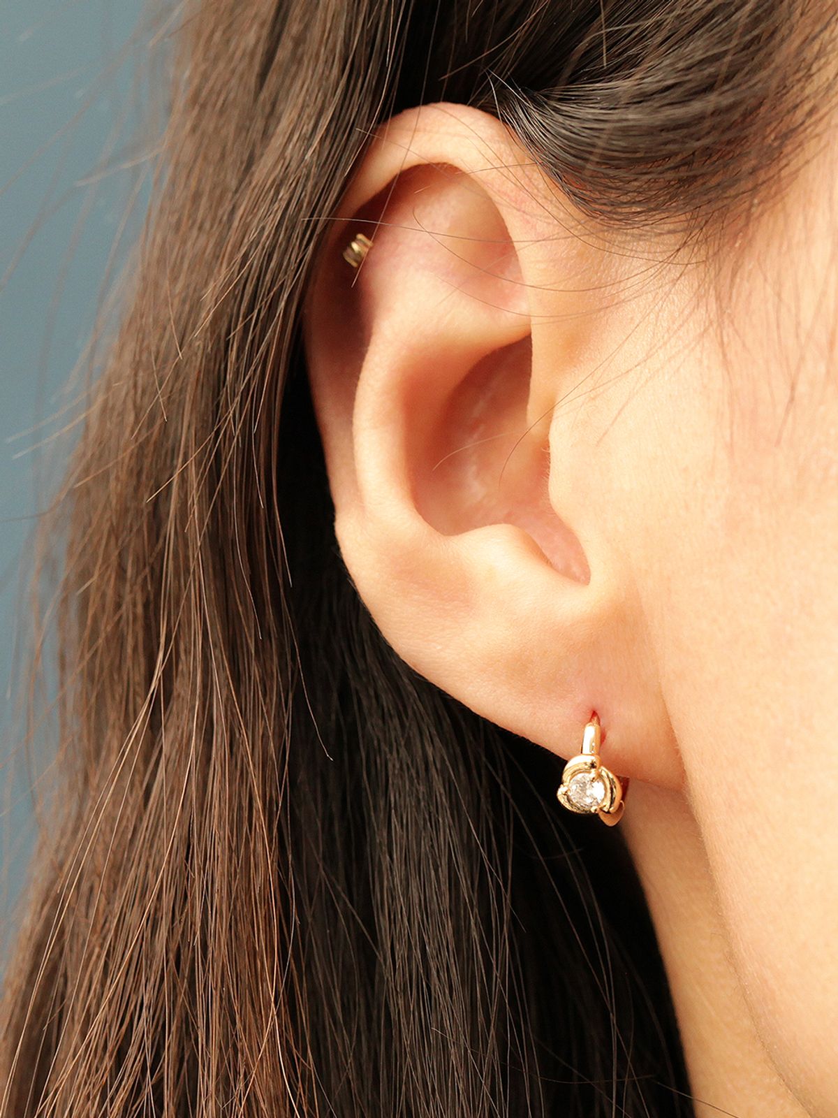 미니멀피어싱(MINIMALPIERCING) 14K 로즈 큐빅 원터치 링 귀걸이