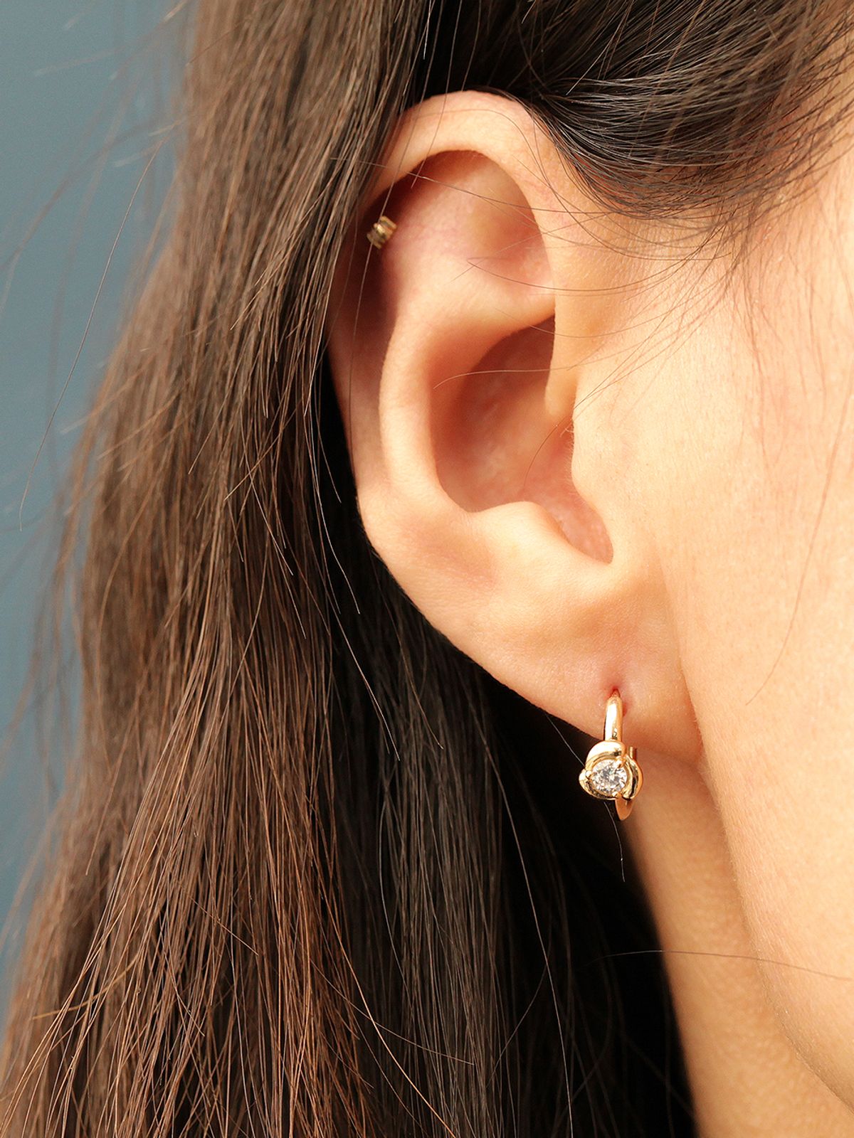 미니멀피어싱(MINIMALPIERCING) 14K 로즈 큐빅 원터치 링 귀걸이