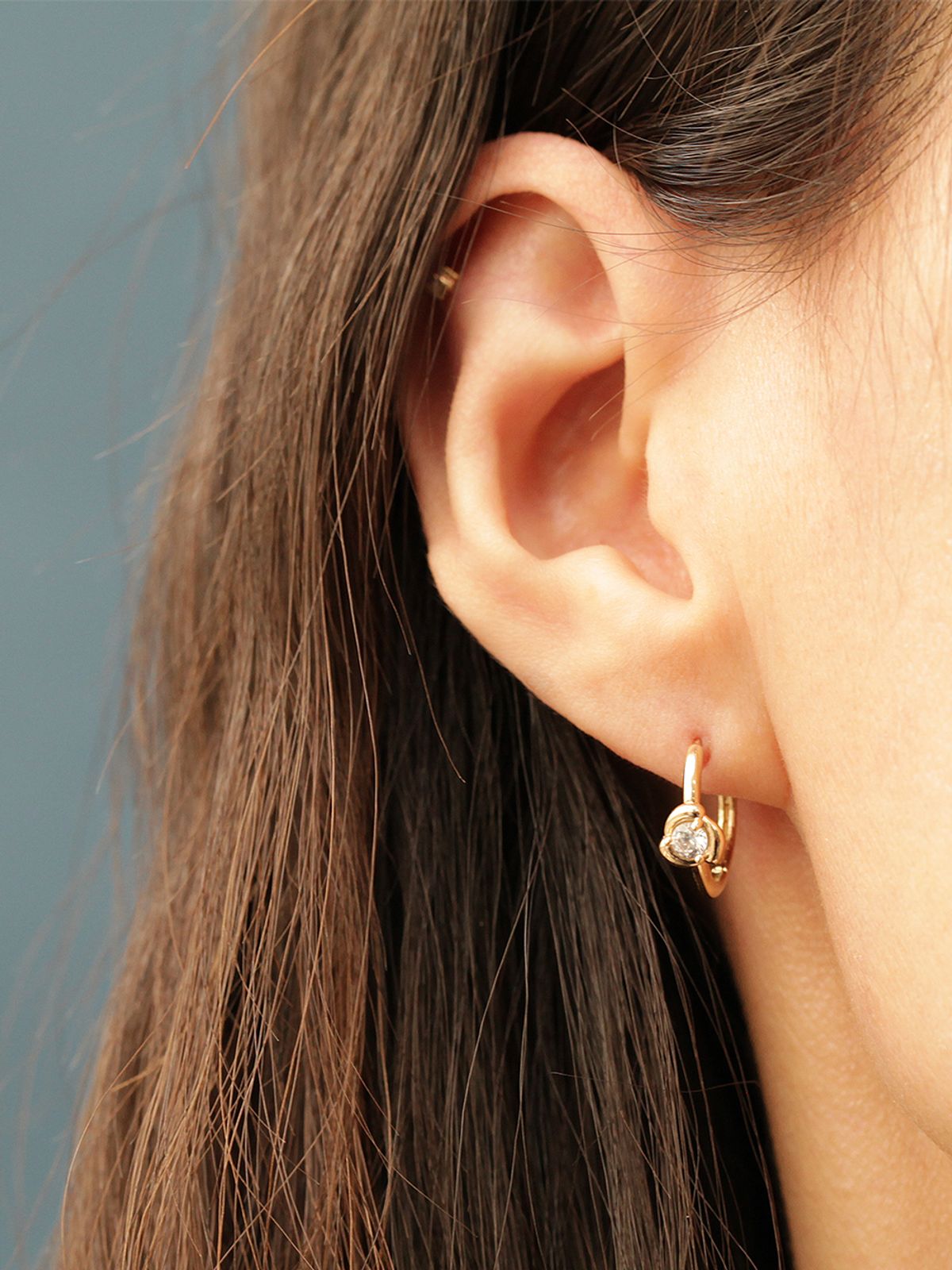 미니멀피어싱(MINIMALPIERCING) 14K 로즈 큐빅 원터치 링 귀걸이