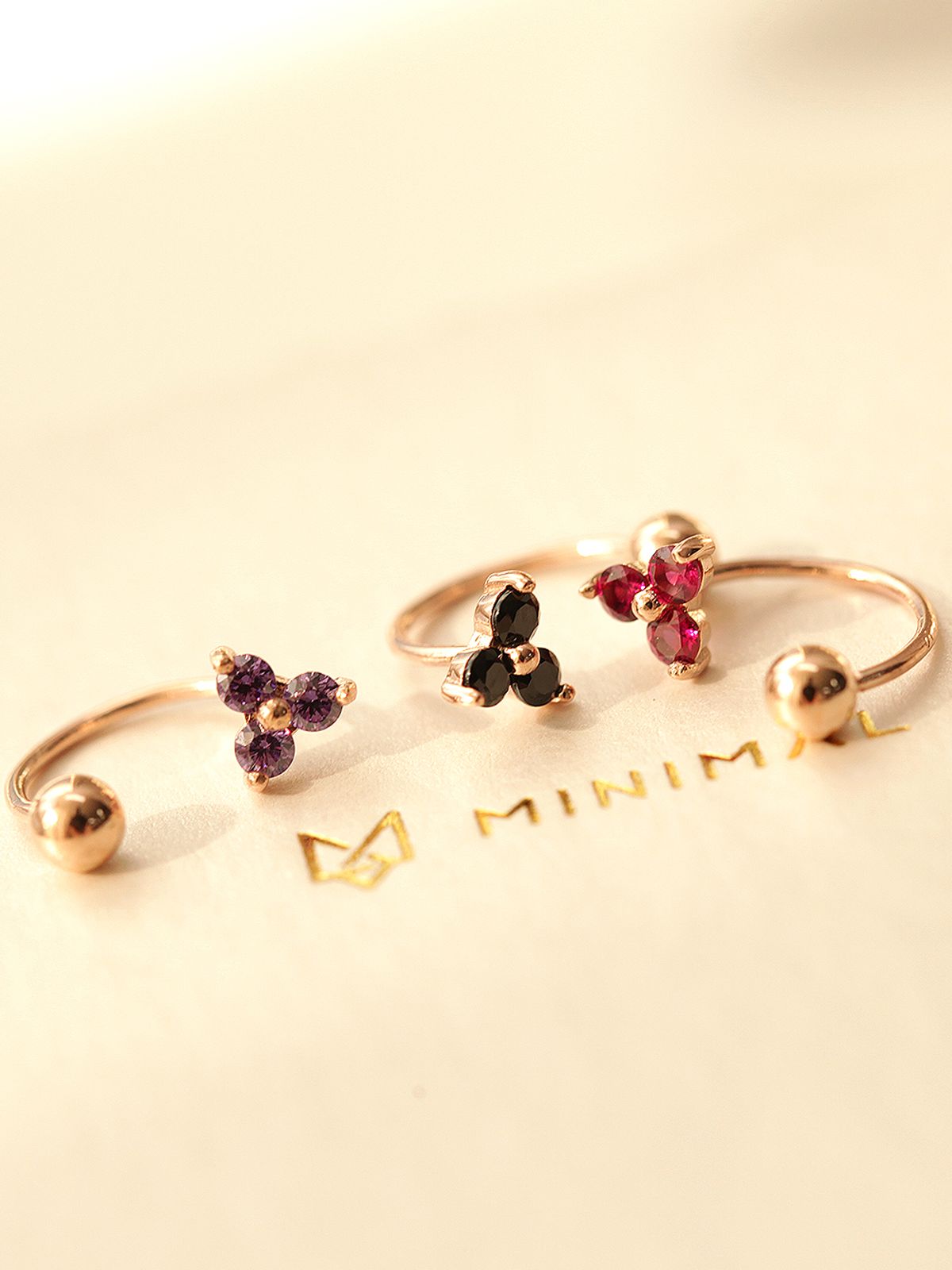 미니멀피어싱(MINIMALPIERCING) 14K 삼각큐빅 커브 링 피어싱 귀걸이