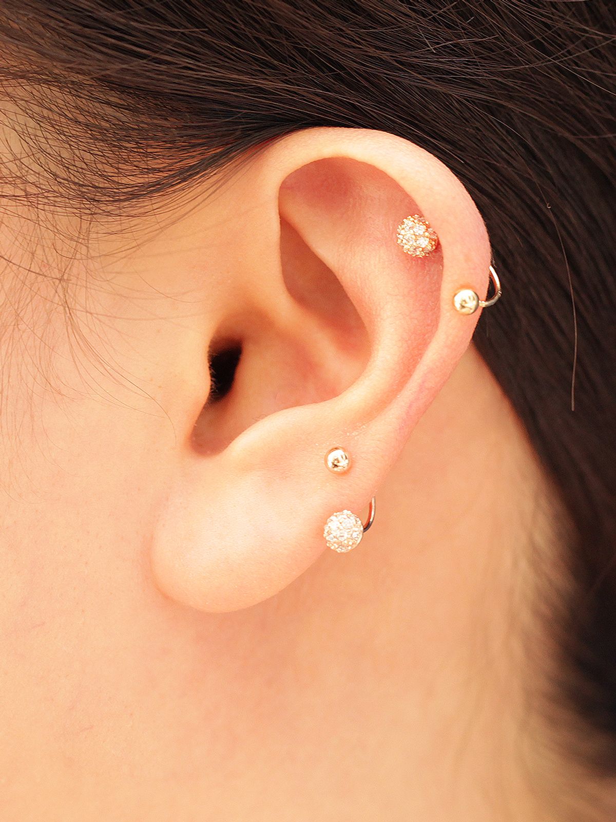 미니멀피어싱(MINIMALPIERCING) 14K 큐빅볼 커브 피어싱, 트라거스 피어싱