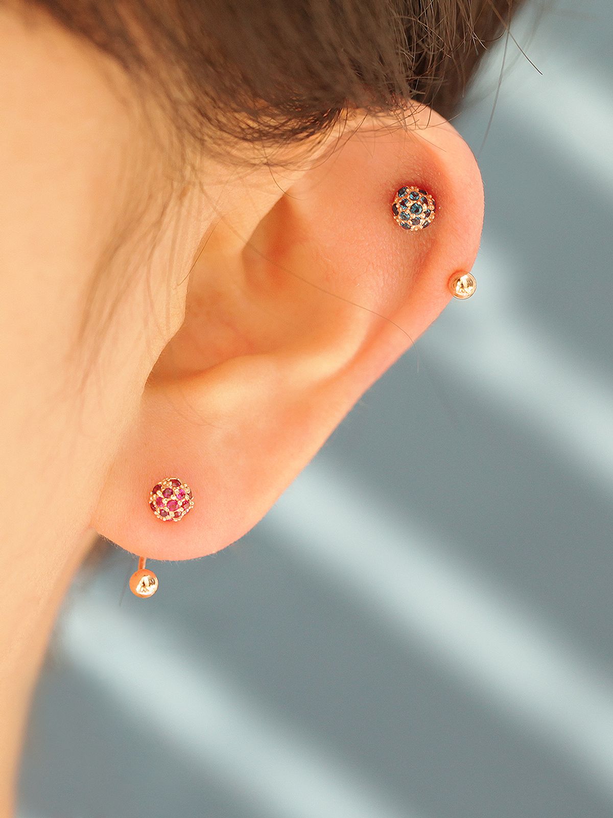 미니멀피어싱(MINIMALPIERCING) 14K 큐빅볼 커브 피어싱, 트라거스 피어싱