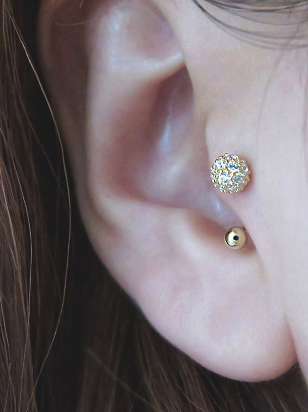 미니멀피어싱(MINIMALPIERCING) 14K 큐빅볼 커브 피어싱, 트라거스 피어싱