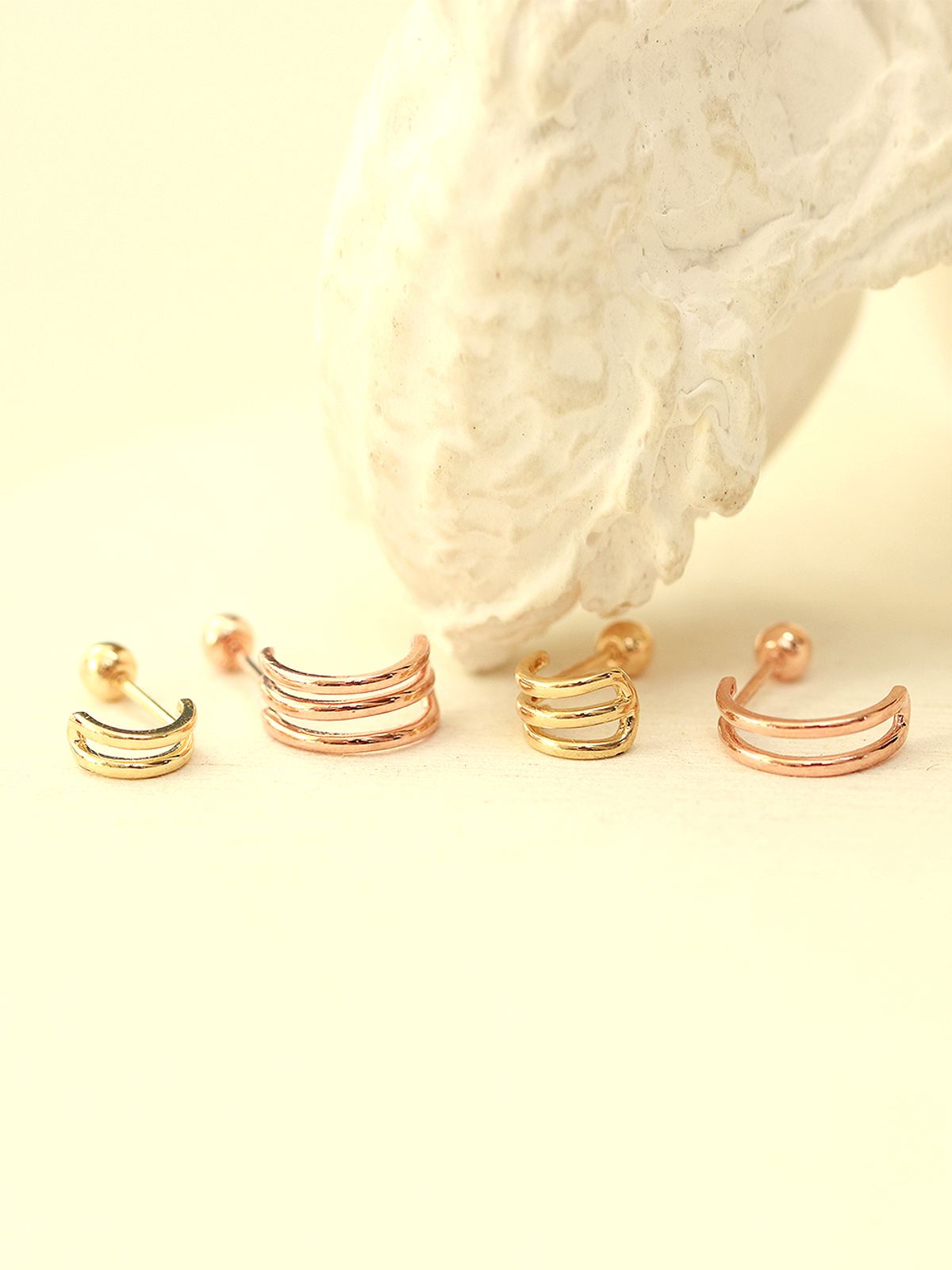 미니멀피어싱(MINIMALPIERCING) 14K 두줄 세줄 링 피어싱 귀걸이 S,M