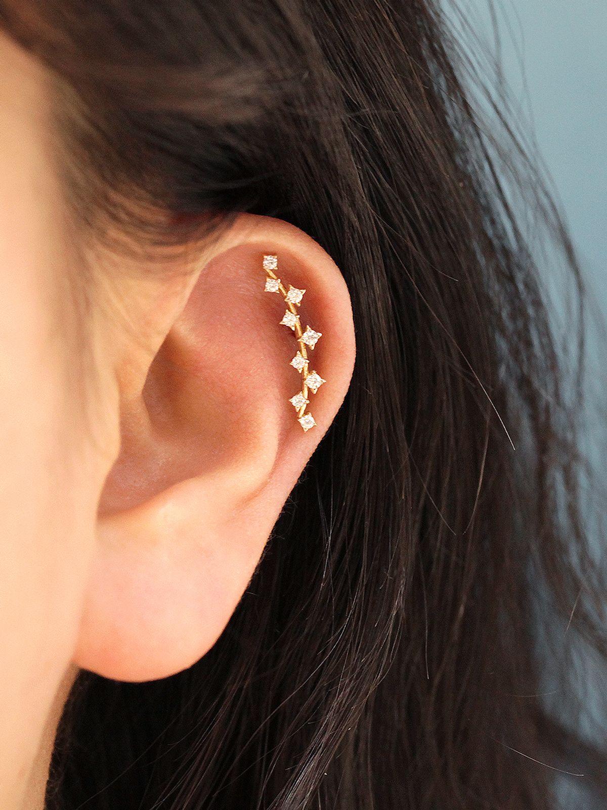 미니멀피어싱(MINIMALPIERCING) 14K 롱커브 블링 스터드 피어싱 귀걸이