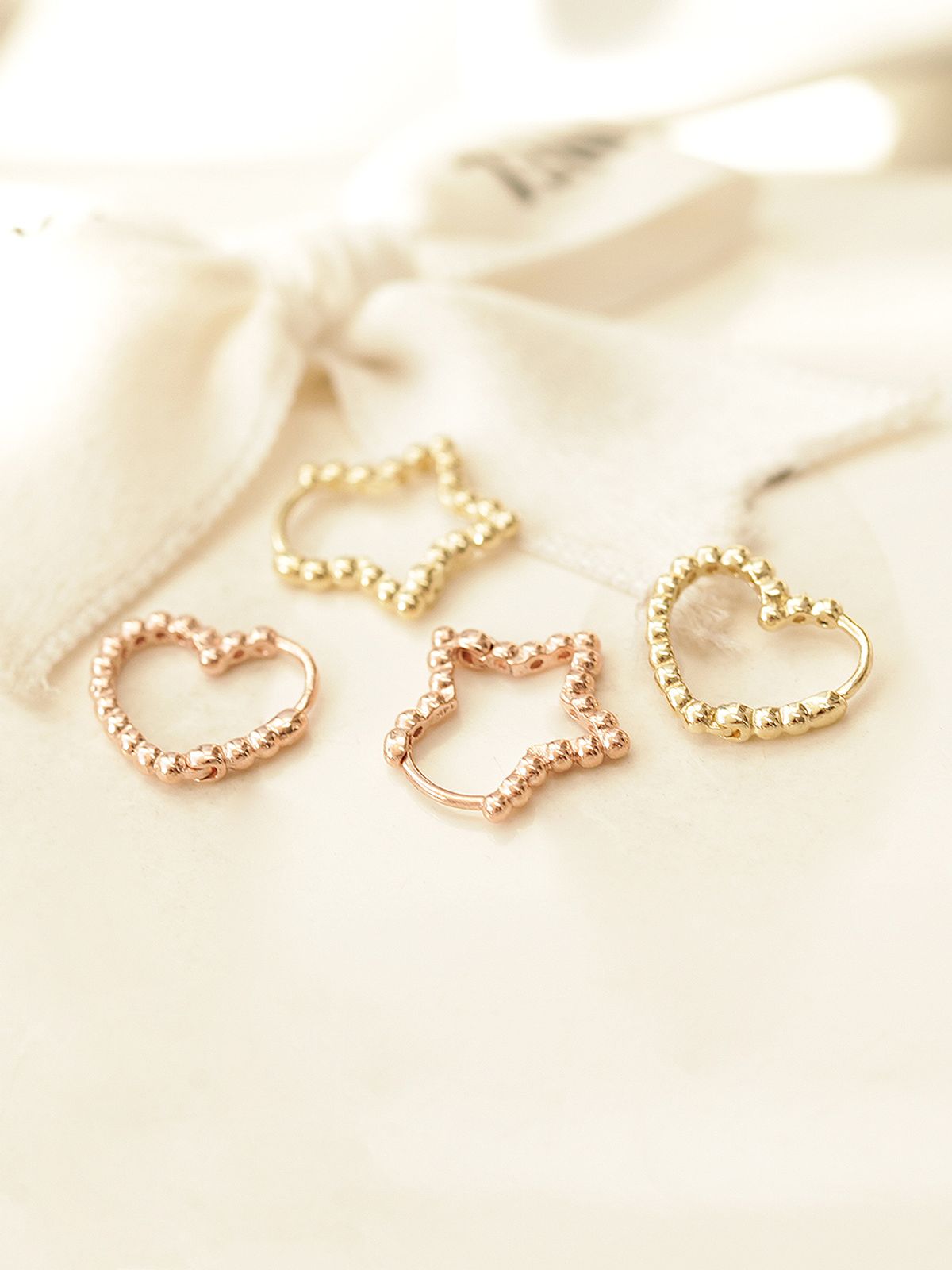 미니멀피어싱(MINIMALPIERCING) 14K 버블 하트 별 원터치 링 피어싱 귀걸이