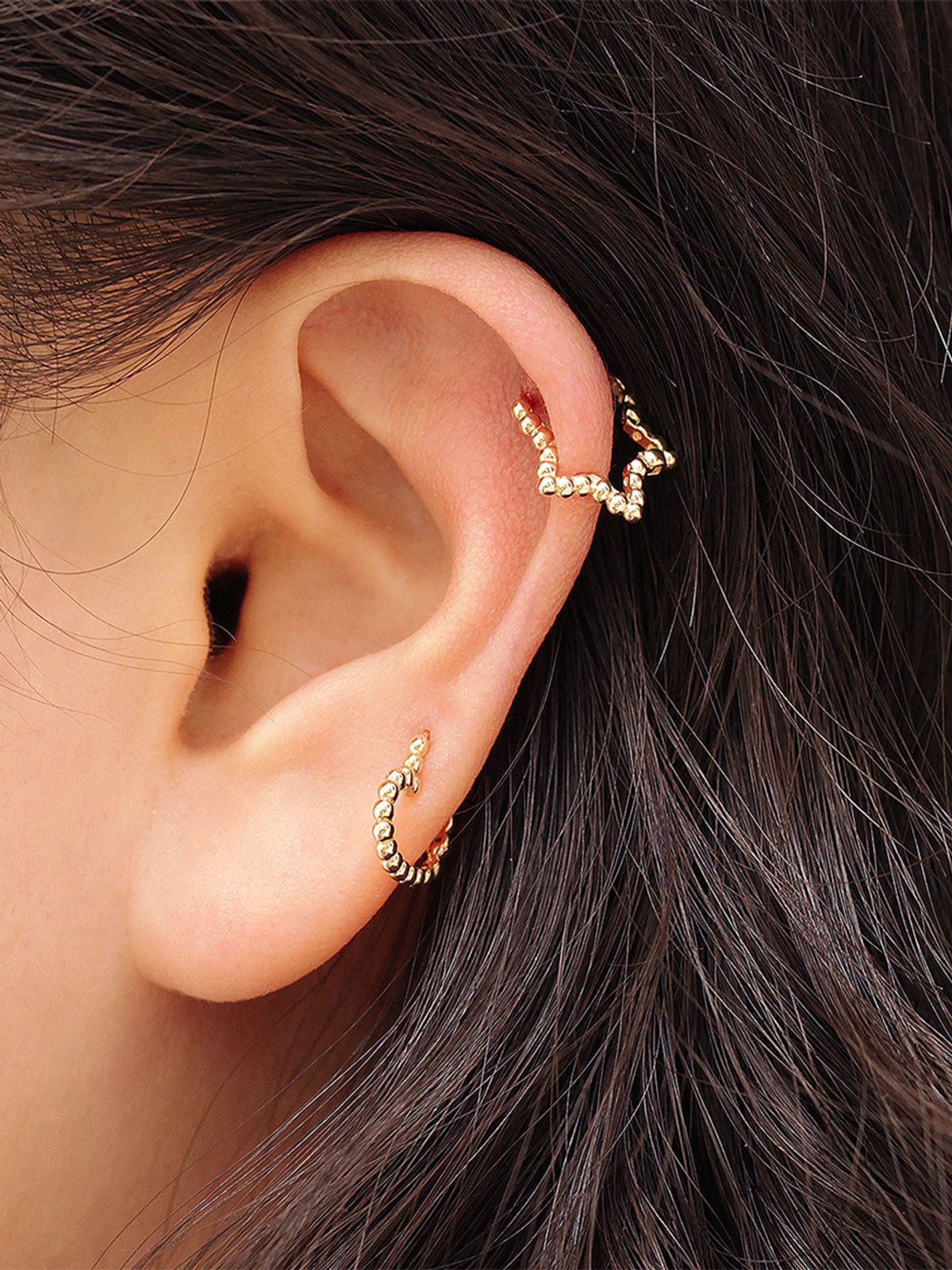 미니멀피어싱(MINIMALPIERCING) 14K 버블 하트 별 원터치 링 피어싱 귀걸이