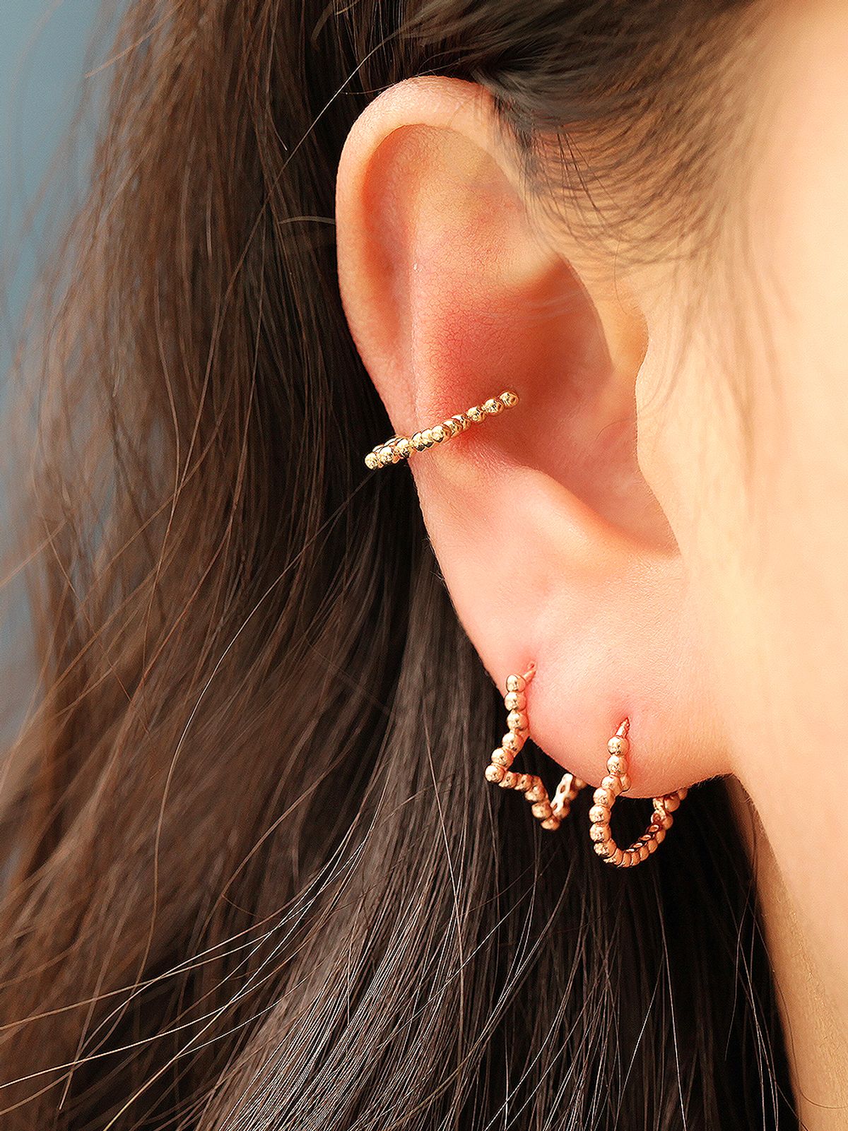 미니멀피어싱(MINIMALPIERCING) 14K 버블 하트 별 원터치 링 피어싱 귀걸이