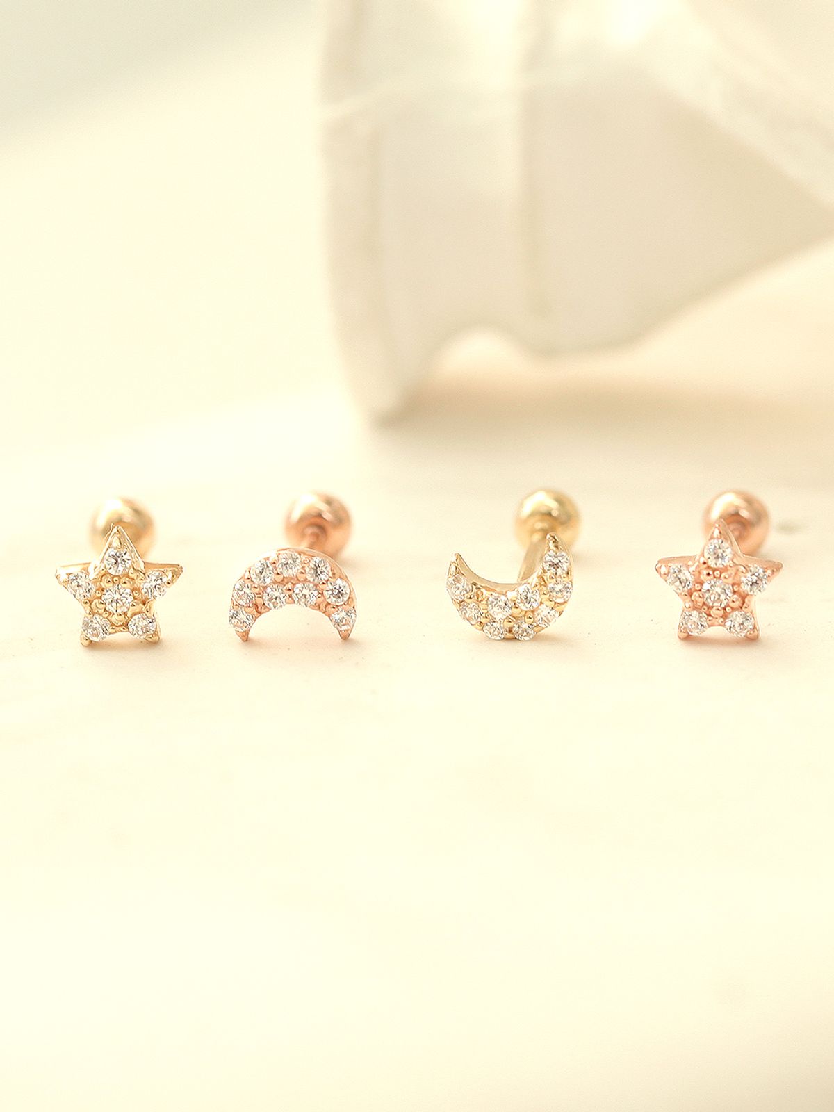 미니멀피어싱(MINIMALPIERCING) 14K 미니 통통 큐빅 달 별 피어싱 귀걸이