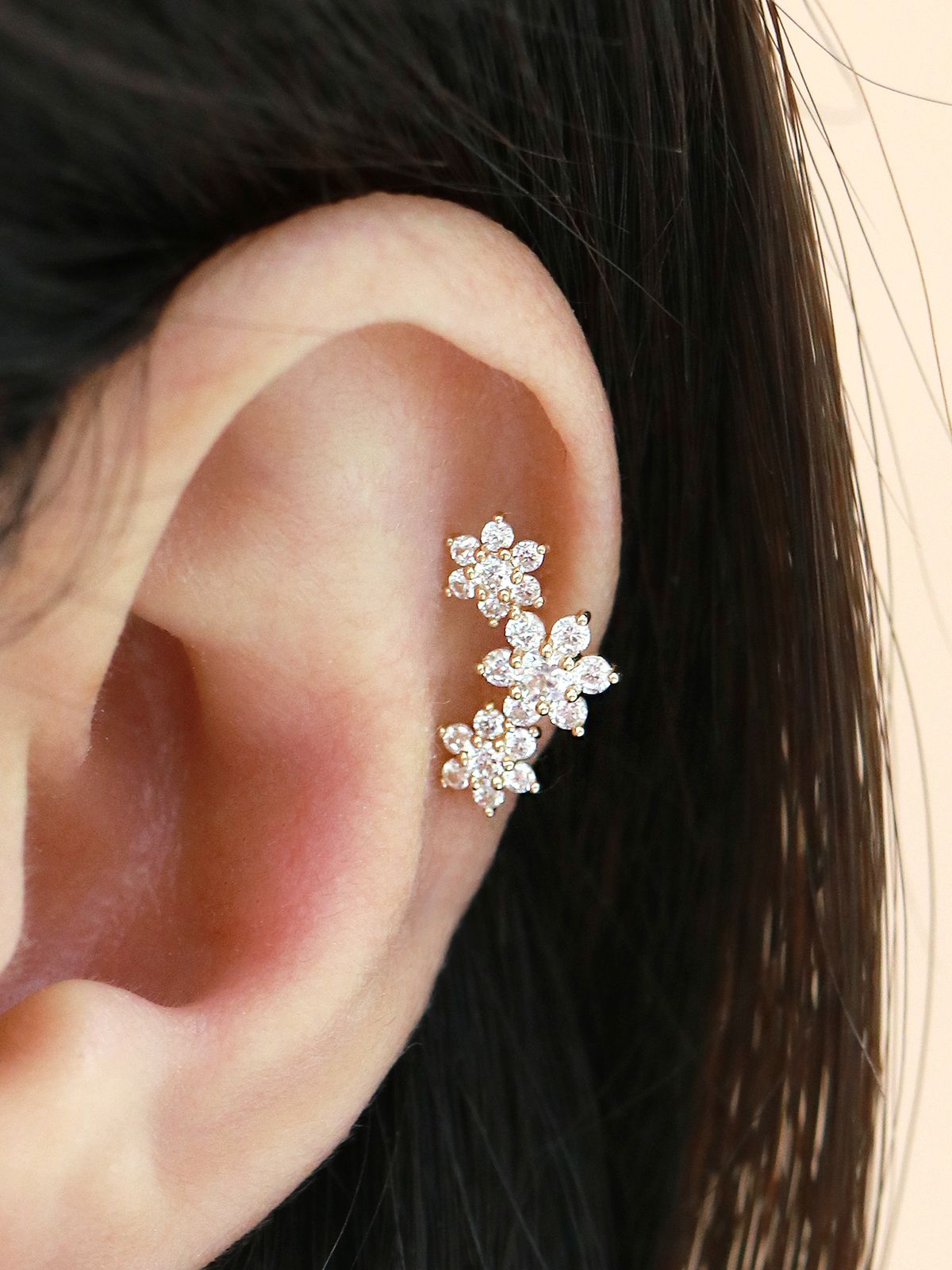미니멀피어싱(MINIMALPIERCING) 14K 트리플 플라워 피어싱 귀걸이 S,M