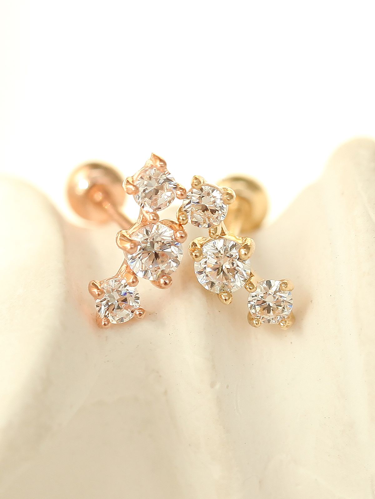 미니멀피어싱(MINIMALPIERCING) 14K 삼단 큐빅 커브 피어싱 귀걸이
