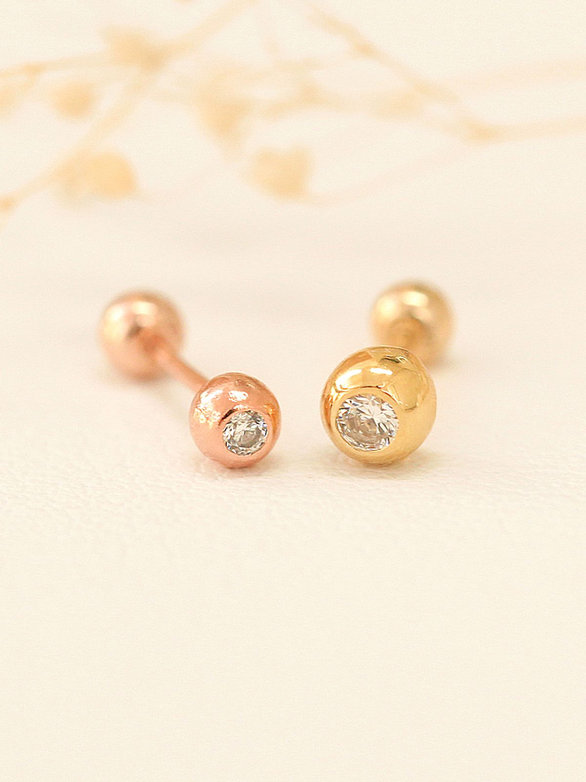 미니멀피어싱(MINIMALPIERCING) 14K 큐빅 볼 피어싱 귀걸이