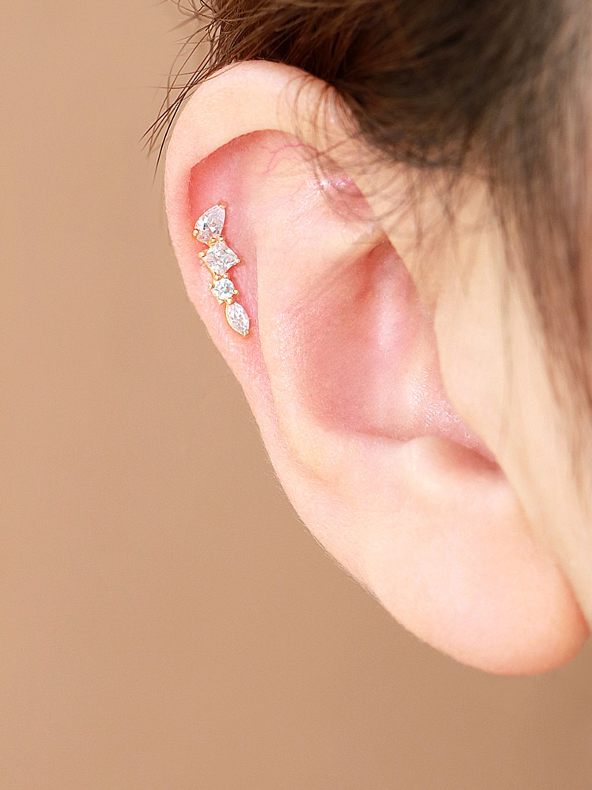 미니멀피어싱(MINIMALPIERCING) 14K 리프 큐빅 피어싱 귀걸이