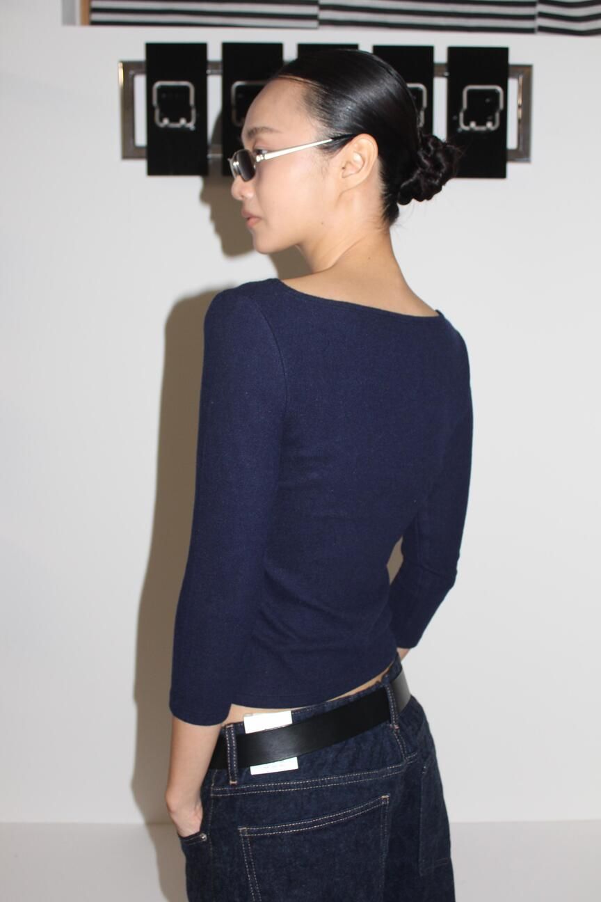 MUSINSA | ATTENDS Restrained boat neck tee shirt (Navy)
