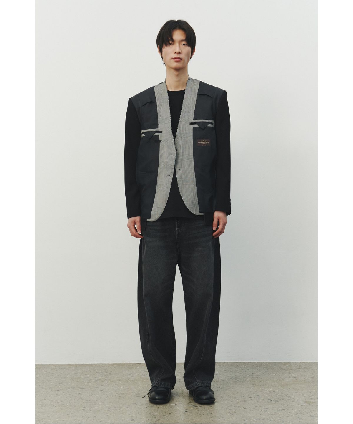 래코드(RECODE) [RE;CODE 남성] Collarless Check Jacket_RKJAS25603BKX