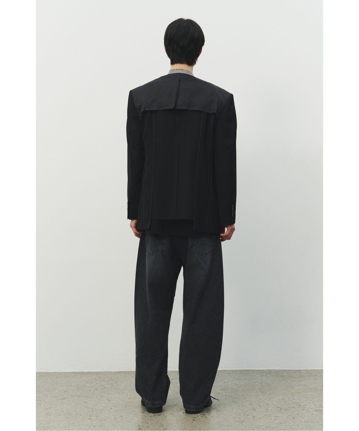 래코드(RECODE) [RE;CODE 남성] Collarless Check Jacket_RKJAS25603BKX