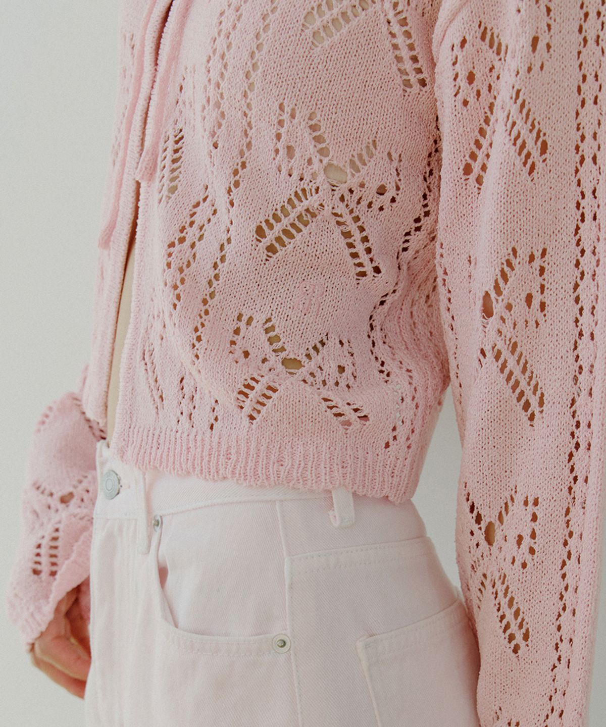 리올그(REORG) WOI CROCHET CARDIGAN PINK